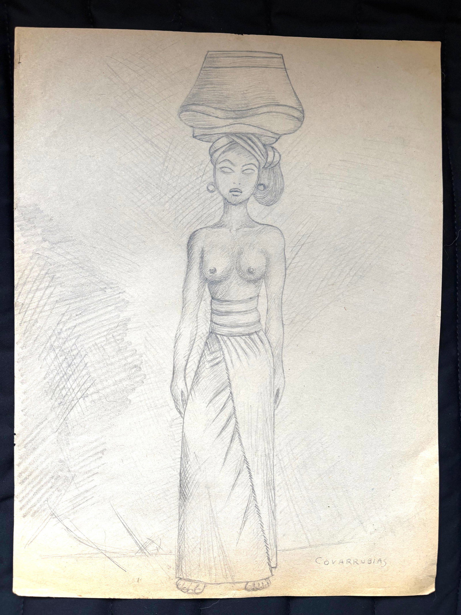 Miguel Covarrubias, ORIGINAL Sketch of a Balinese Girl, Hang Signed: NO RESERVE Item Details Artist: Miguel Covarrubias Duclaud Title: "Balinese Girl" Year: Unknown Dimensions: (unframed)11 1/4 x 8 1/2 inches Framed: yes Medium: pencil on paper Condition: good Shipping