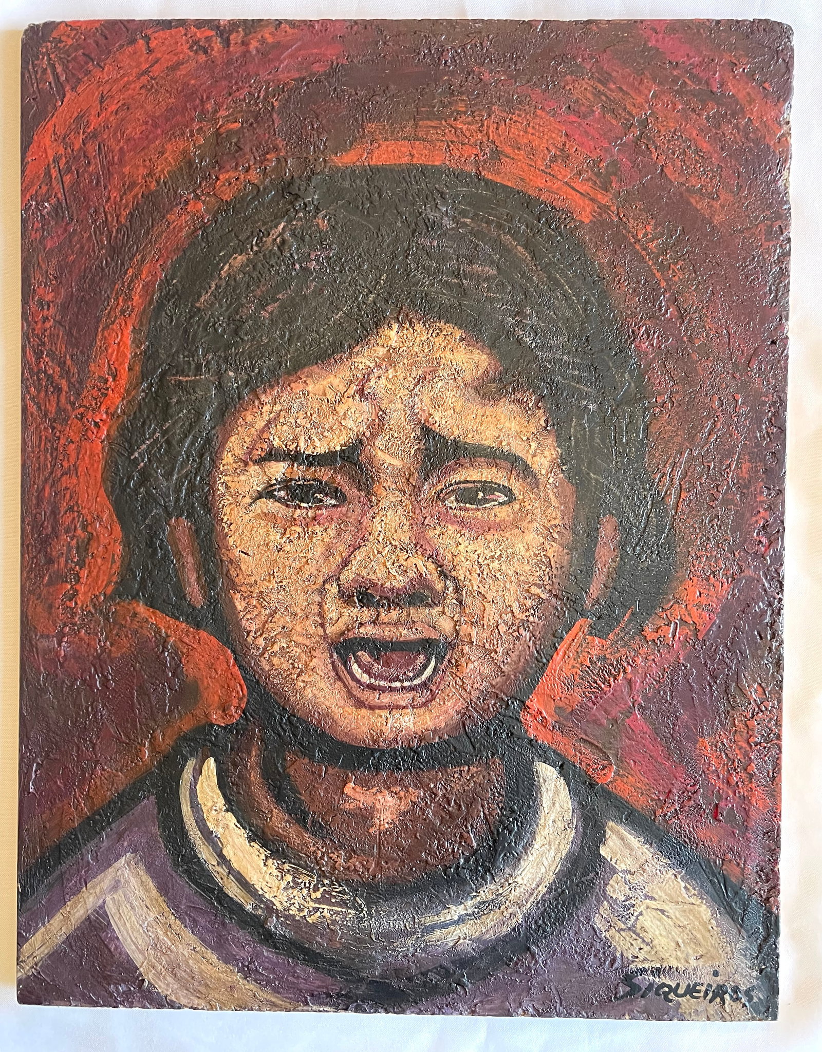 David Alfaro Siqueiros, ORIGINAL Pyroxiline on Masonite, "The Cry": NO RESERVE Item Details Artist: David Alfaro Siqueiros Title: "The Cry Year: unknown Dimensions: (not framed) 20 1/2 x 16 inches Framed: no Medium: Pyroxiline on Masonite Condition: good Shipping: Th