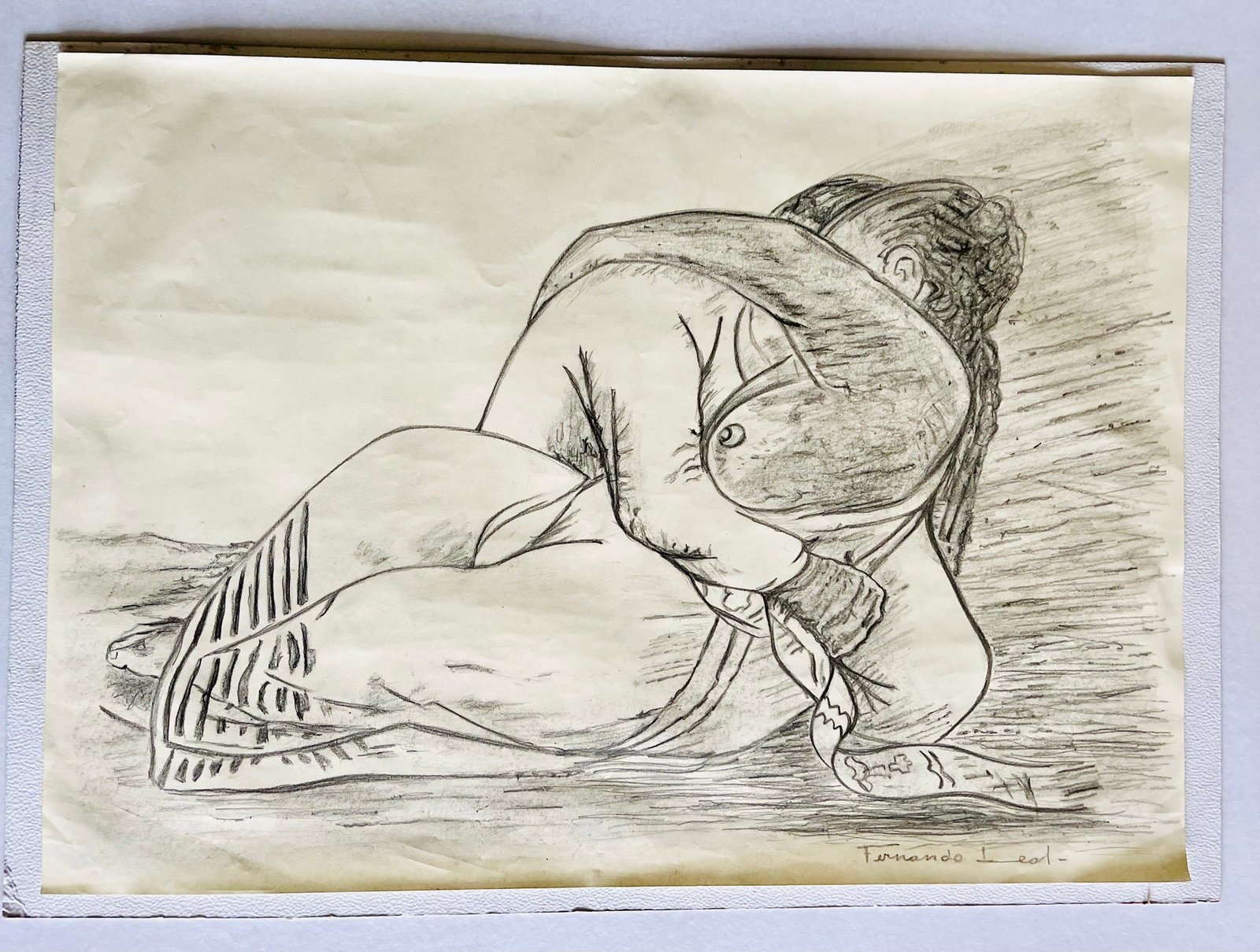 Fernando Leal,(1896-1964) Sketch for Mural, Pencil on Paper, "Lovers": NO RESERVE Item Details Artist: Fernando Leal Title: "lovers" Year: unknown Dimensions: 24 x 20 in. Edition: unique Framed: no Medium: Pencil on Paper Condition: Very good Shipping: This item wi