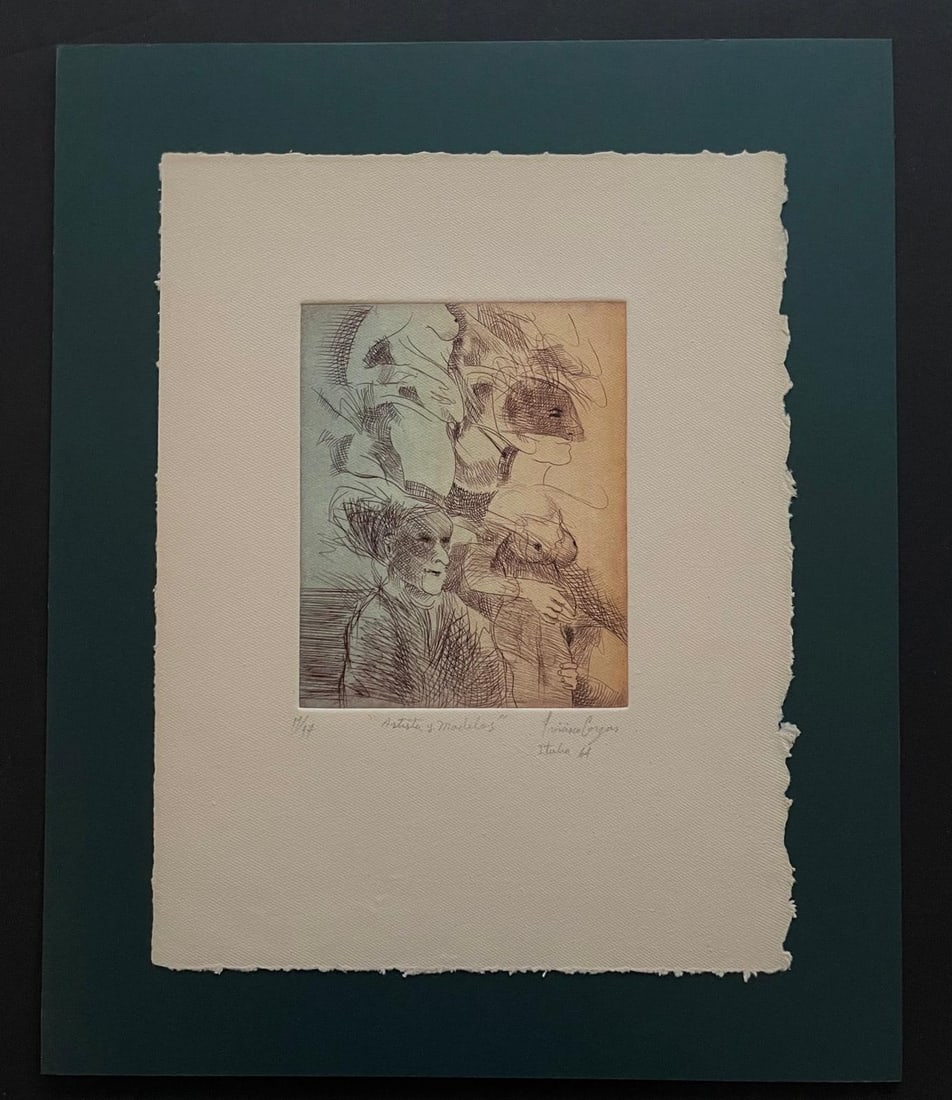 Francisco Corzas (1936-1983) Etching,"Artists and Models",1975: NO RESERVE Item Details Artist: Francisco Corzas Title :"Artists and Models" Year: 1975 Dimensions: 12.5 x 10 in. Edition: signed 1975 /numbered 11/17 Framed: no Medium: Etching Condition: good Ship