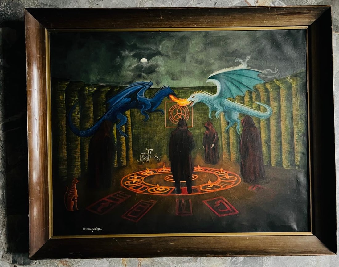 Leonora Carrington(Mexican 1917-2004) ORIGINAL, Oil on canvas "The Eternal Combat" (1 of 8)