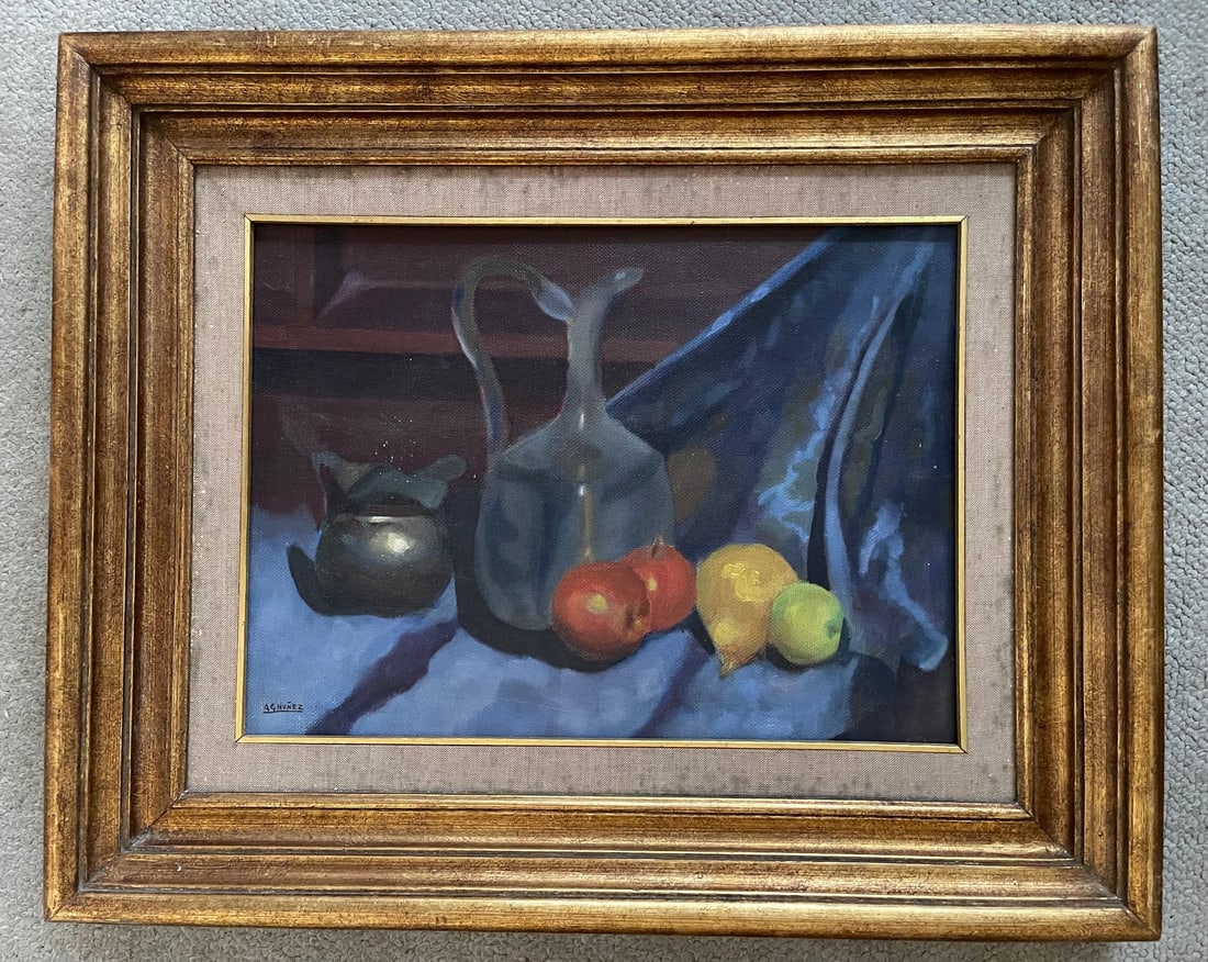 Armando Garcia Nunez,(1883-1965) ORIGINAL, Oil on Canvas, 'Life Still": NO RESERVE Item Details Artist: Armando Garcia Nunez Title: Life Still with Limes Year: unknown Dimensions: (unframed) Framed: yes Medium: Oil on Canvas Condition: Good Details: Hand signed by the art