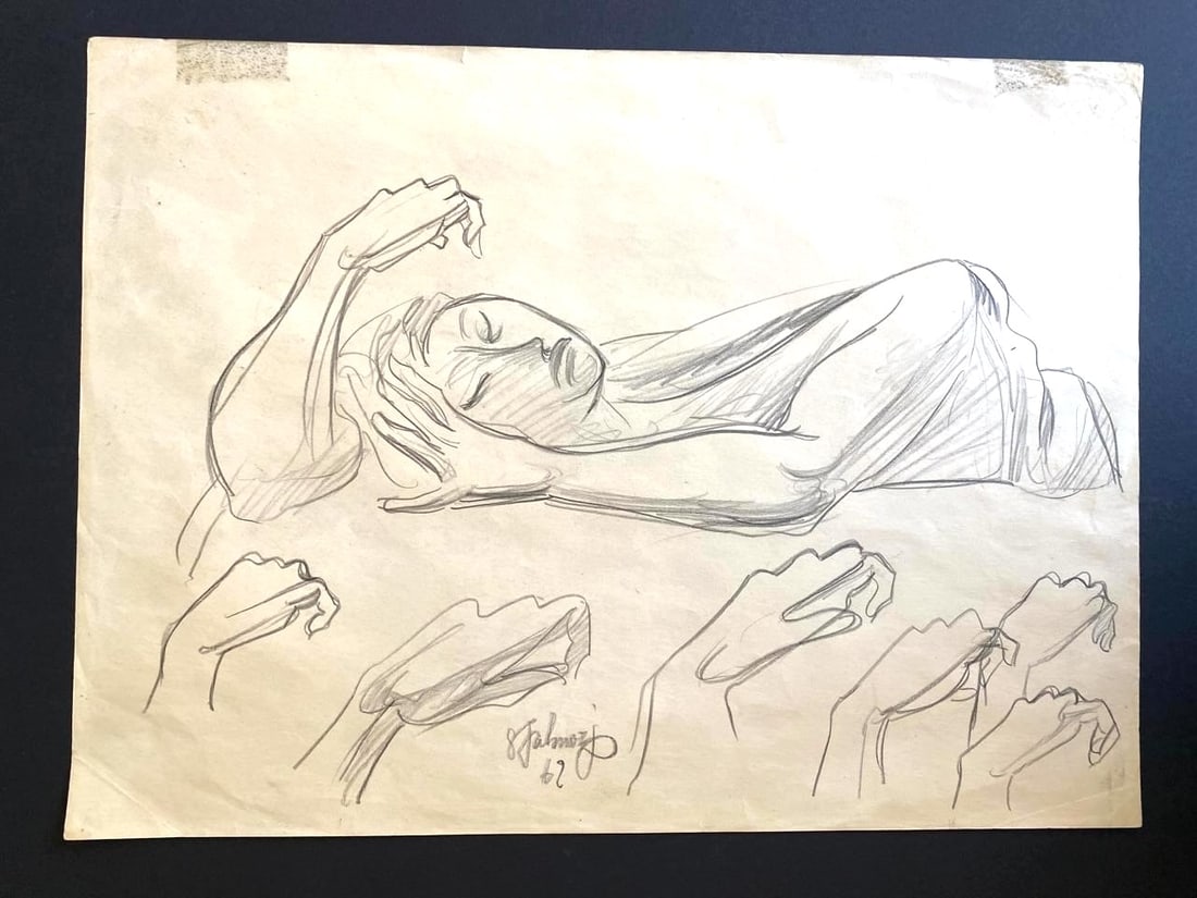 Santos Balmori, ORIGINAL Pencil on paper, "Studio for Hands": NO RESERVE Item Details Artist: Santos Balmori Title: Studio for Hands Year: unknown Dimensions: (unframed) 13.5 x 18.5 inches Medium: pencil on paper Condition: Very good Shipping: This item will