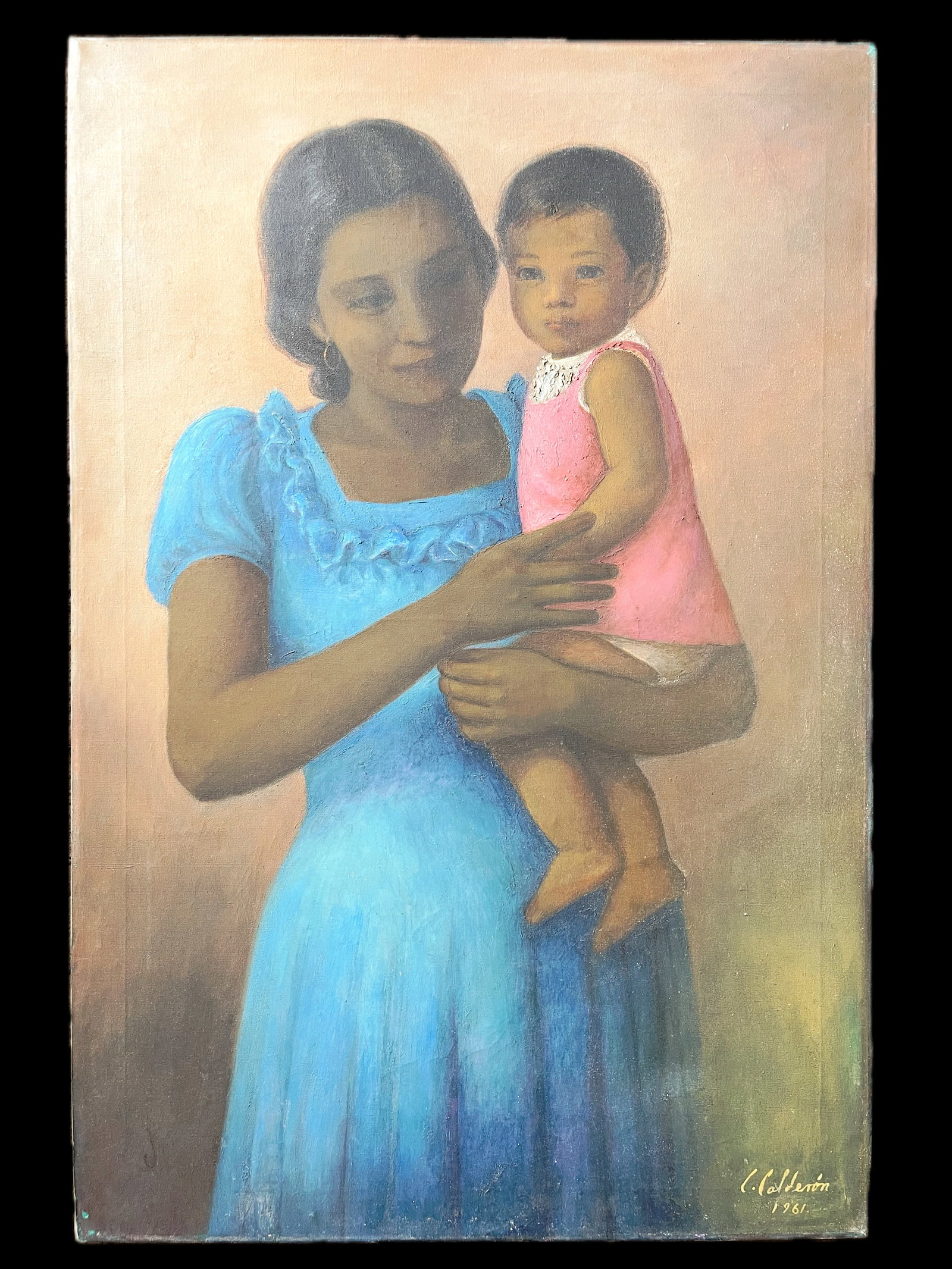 Celia Calderon, (1921-1969) Oil on Canvas, "Mother and Child": NO RESERVE Item Details Artist: Celia Calderon Title:"Mother and Child" Year: 1961 Dimensions: (unframed) 23 1/2 x 35 inches Medium: Oil on Canvas Condition: Good Shipping: This item will ship for $12