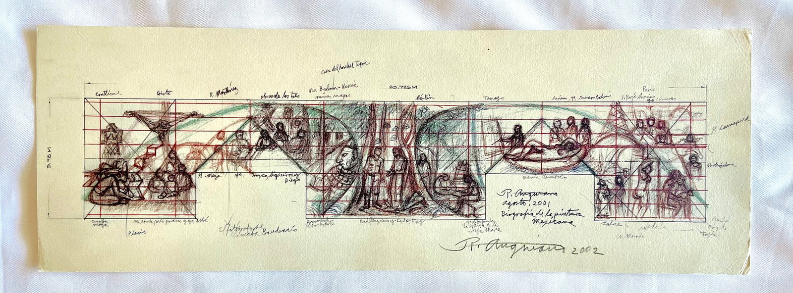 Raul Anguiano (Mexican 1915-2006) ORIGINAL drawing "Biography of Mexico": NO RESERVE Item Details Artist: Raul Anguiano Title: Biography of the Mexican Painting Year: 2002 Dimensions: (Unframed) 20 x 7 in. Edition: Original Framed: no Medium: multiple Condition: Excellent <
