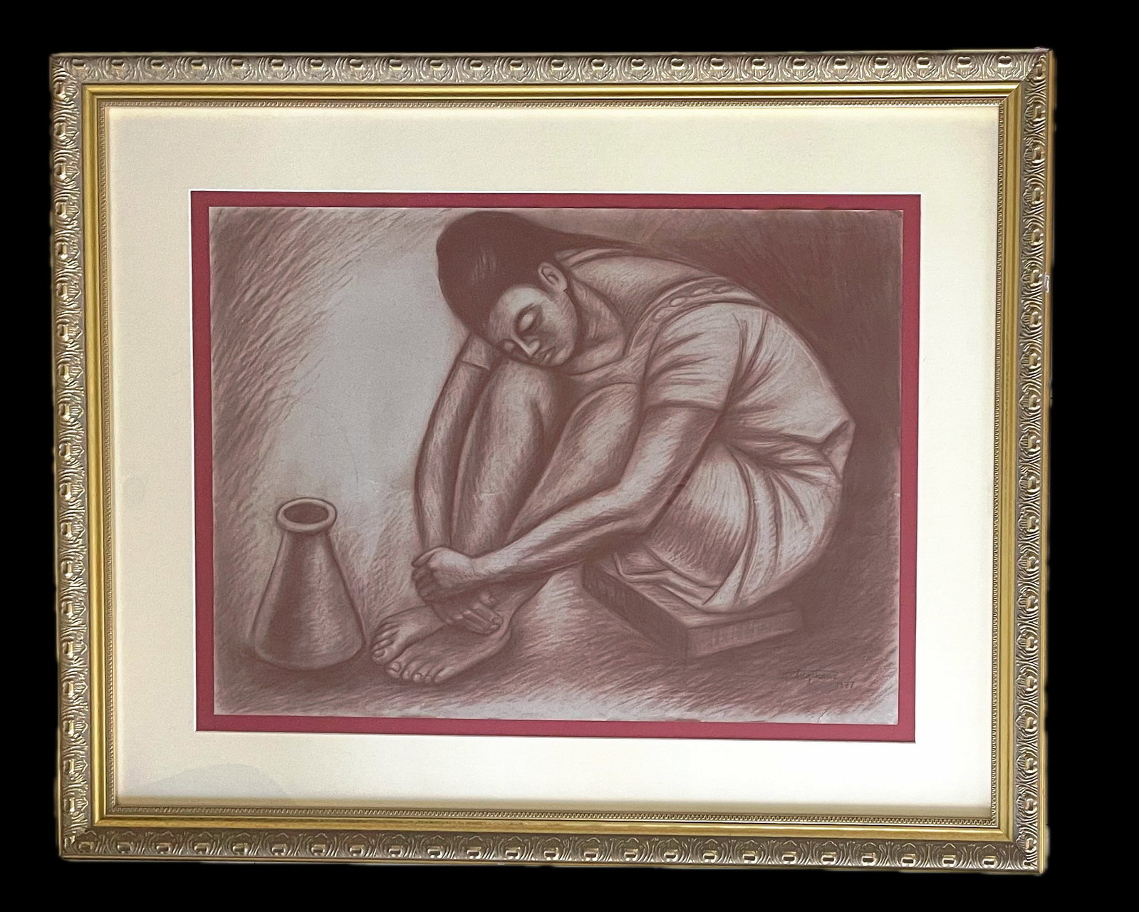 Raul Anguiano (Mexican, 1915-2006) ORIGINAL charcoal on paper: NO RESERVE Item Details Artist: Raul Anguiano Title: unknown Year: 1977 Dimensions: (framed) 42 x 34 inches Edition: ORIGINAL Framed: yes Medium: Charcoal on Paper Condition: Good Details: Original