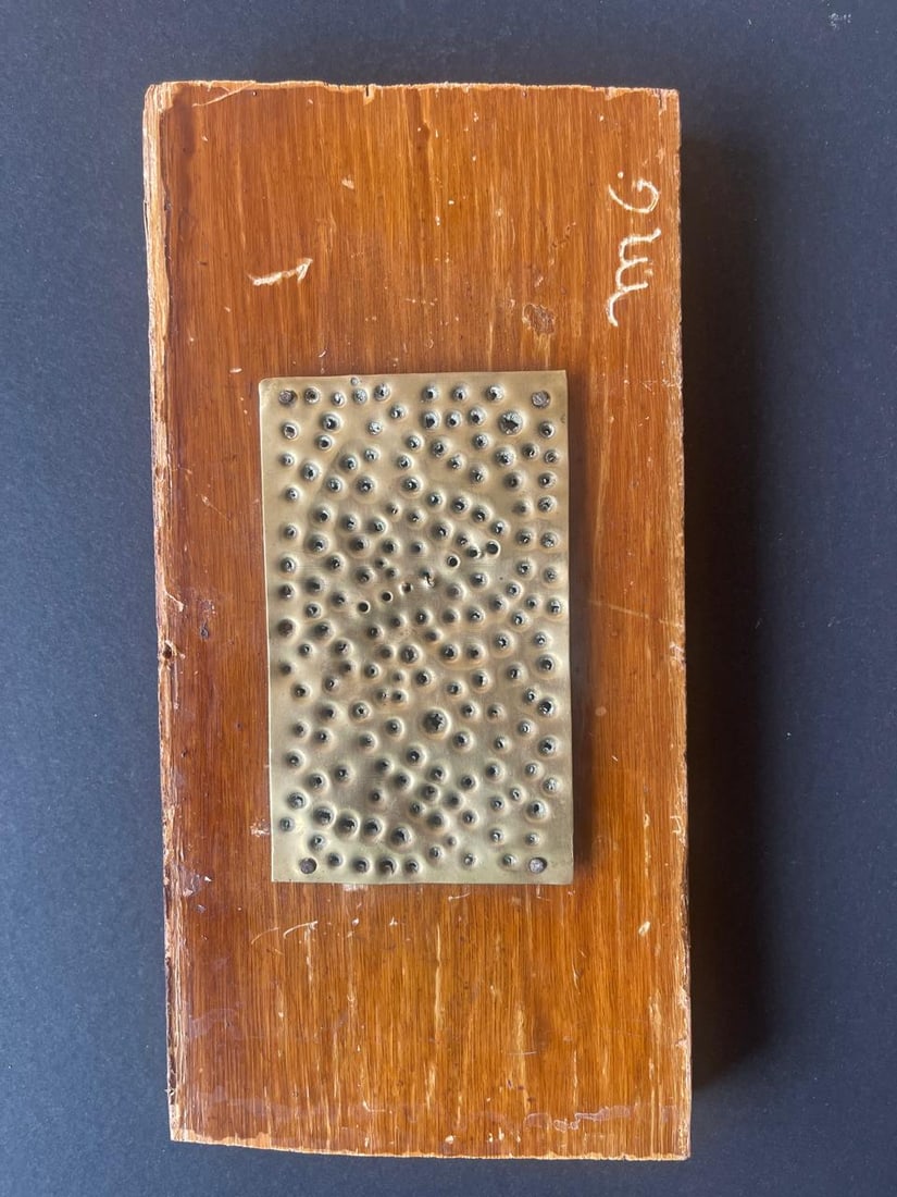 Mathias Goeritz, ORIGINAL, Mixed Media on Panel "Messages": NO RESERVE Item Details Artist: Mathias Goeritz Title: "Messages" Year unknown Dimensions: 6 x 4 x 1 in. Edition: signed Framed: no Medium: Nails, Metal Foils, Oil, and iron on Wood Panel Condition: