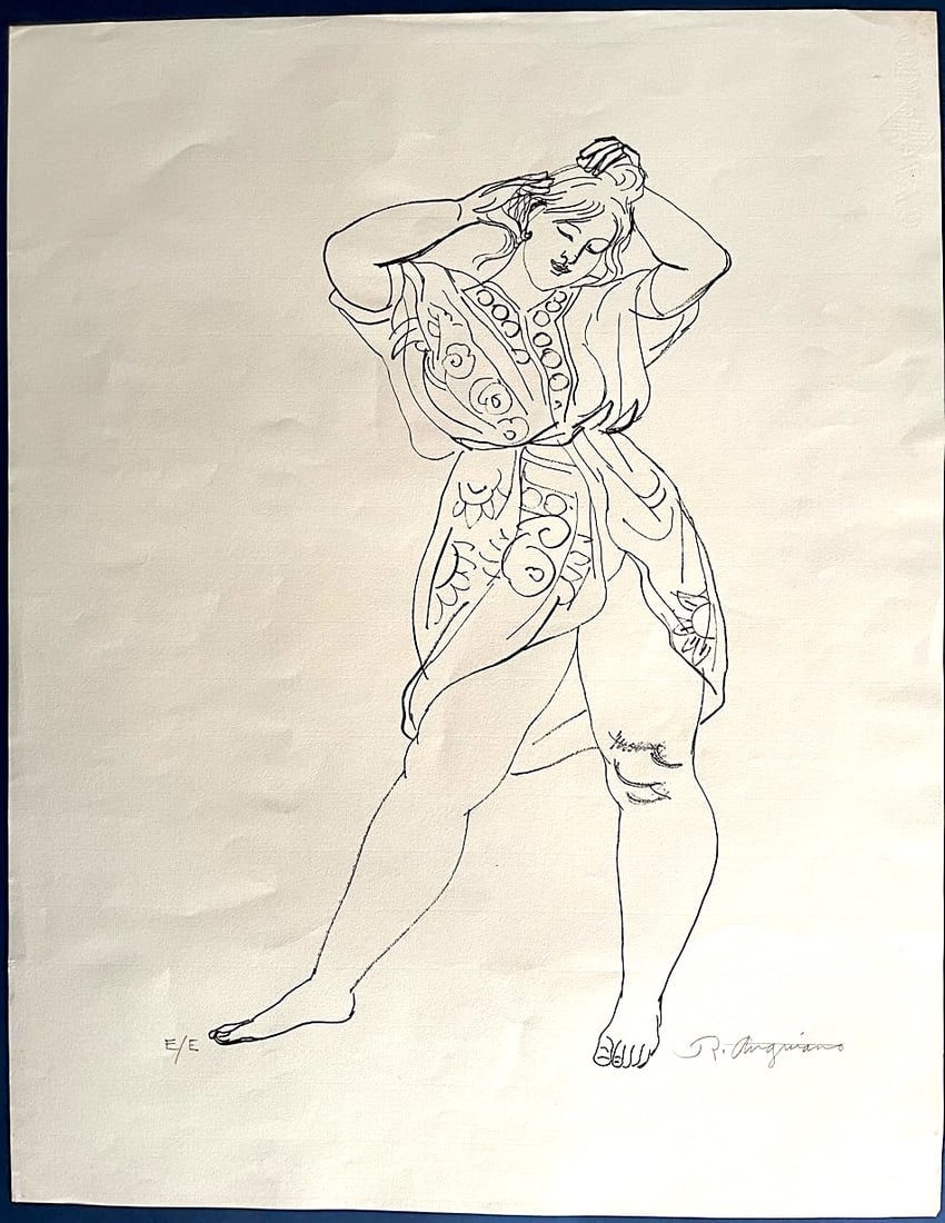 Raul Anguiano, Reprography, "Dancer": NO RESERVE Item Details Artist: Raul Anguiano Title: "Dancer" Year: unknown Dimensions: 23 x 31 in. Edition: Reprography Framed: no Medium: multiple Condition: Good Details: Multiple. Shipping: