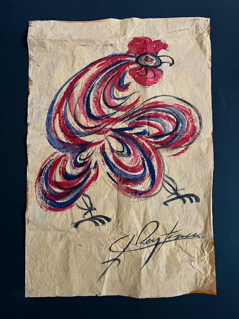 Jesus Reyes Ferreira "Chucho Reyes" (1880-1977 Mexican) ORIGINAL Acrylic on Paper "Rooster": Item Details Artist: Jesus Reyes Ferreira "Chucho" Title: Rooster Year: unknown Dimensions: (unframed) 28 x 19 in. Edition: ORIGINAL Framed: no Medium: Acrylic on Paper Condition: Very good Shipp