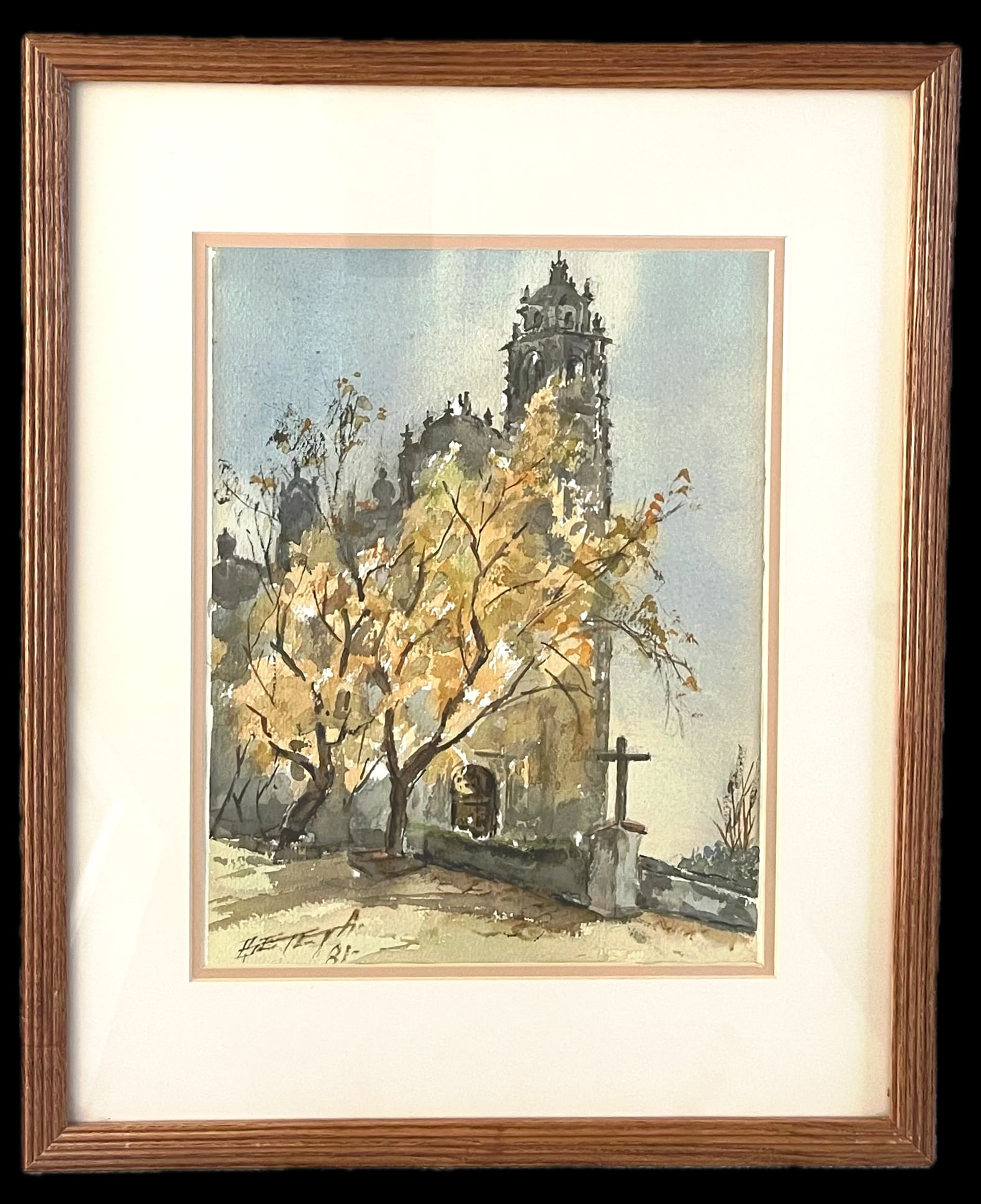 Ignacio Beteta, Watercolor on Paper, Signed: NO RESERVE Item Details Artist: Ignacio Beteta Title: Landscape with Church Year: unknown Dimensions: (framed) 13.5 x 10 inches Framed: yes Medium: watercolor on paper Condition: Good Details: Hand si