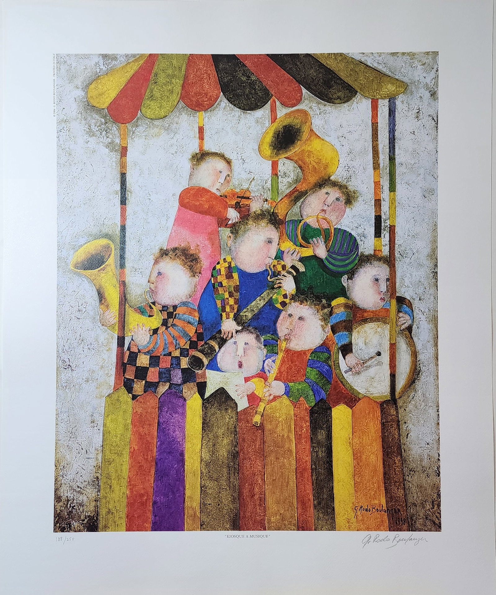 Graciala Rodo Boulanger (1935 - Columbian): This fantastic Poster was done in 2004 on paper is by Graciala Rodo Boulanger. Titled Kiosque A Musique, the piece is hand signed and numbered by the artist from the limited edition of 250. The print 