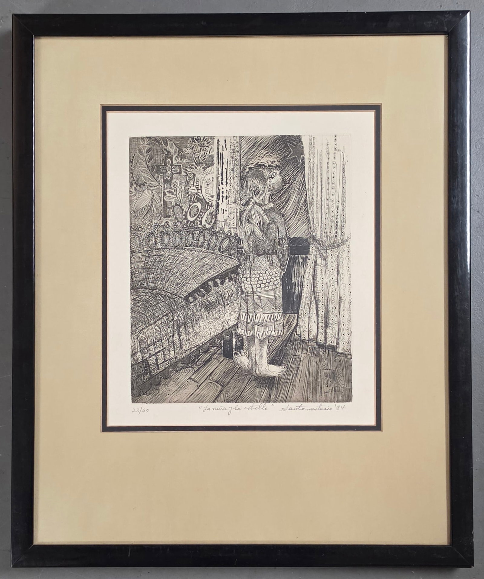 Magda Santonastasio (1937-2008 Costa Rican) Etching La Nina y la Estrelle (1 of 7)