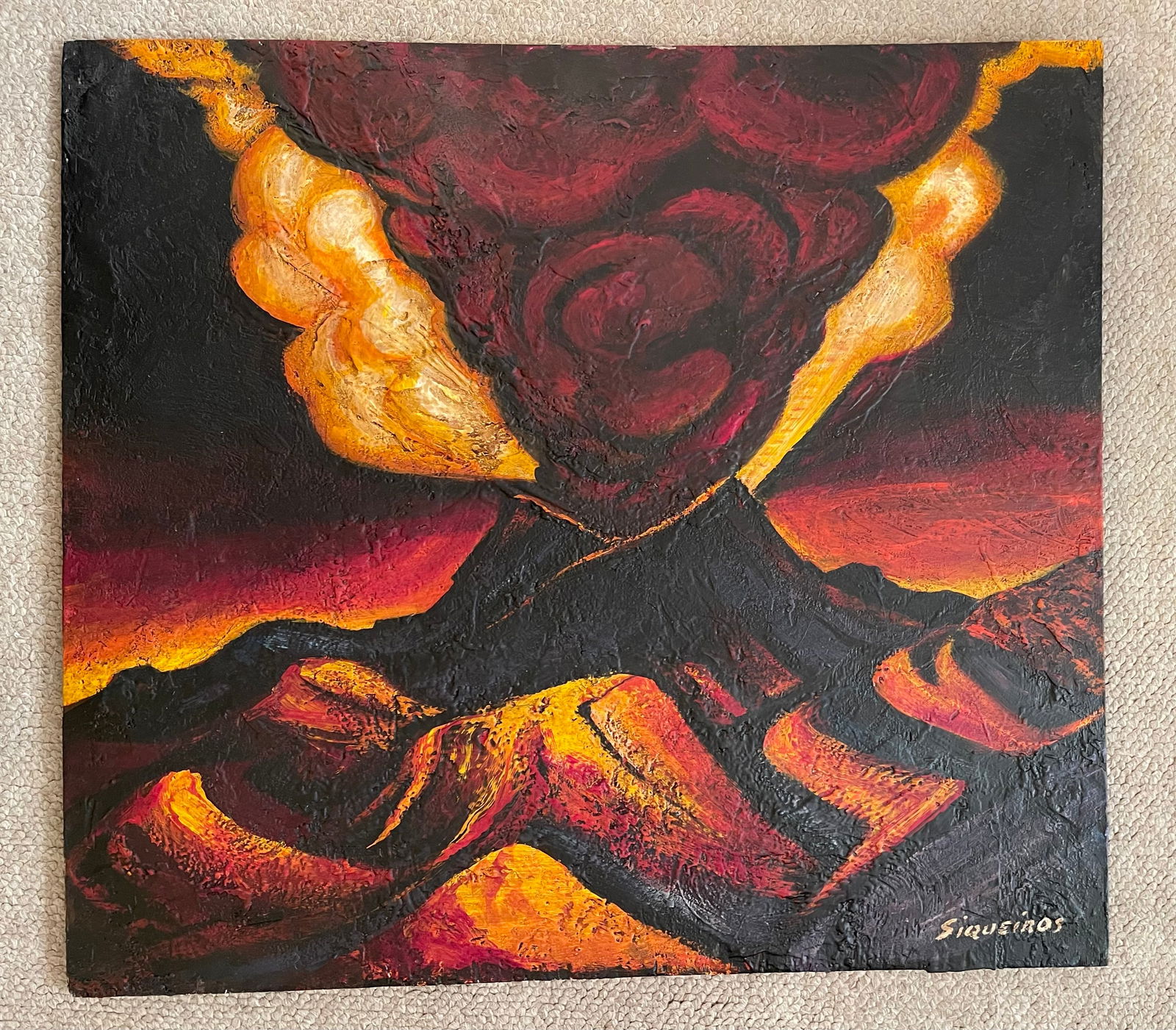 David Alfaro Siqueiros, (1896-1974), Piroxiline on Masonite, "Landscape with Vulcano" (1 of 6)