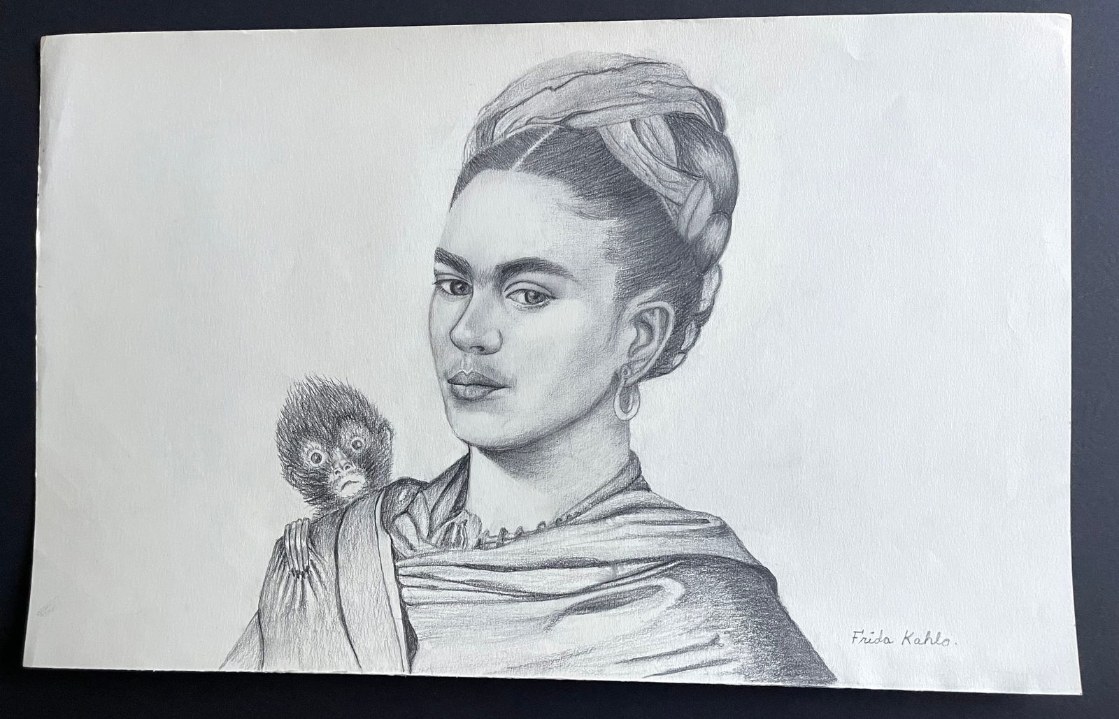 Frida Kahlo,(1907-1954) ATTR.  Pencil on Paper, "Self portrait with Monkey" (1 of 5)
