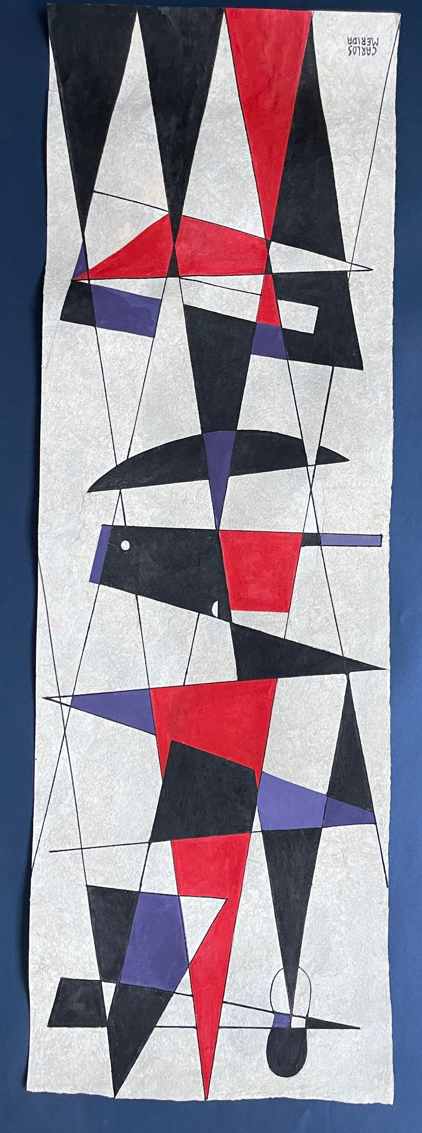 Carlos Merida (1891-1985), Acrylic on Amate Paper, "Abstract Composition": NO RESERVE Item Details Artist: Carlos Merida Title: Abstract Composition Year: Unknown Dimensions: (unframed)12 x 35 inches Framed: no Medium: Acrylic on Amate Paper Condition: good Provenance: Priva