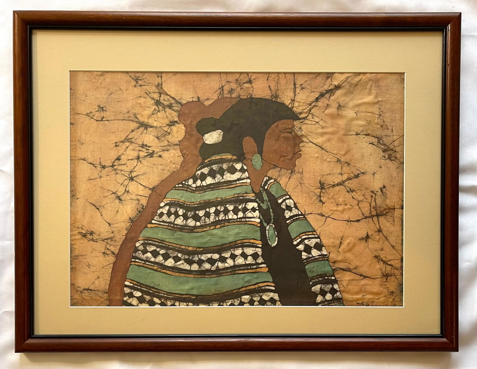 Alice Valdez (American 1939-2024) Batik Original Art, signed  ORIGINAL  "Navajo Woman" (1 of 7)