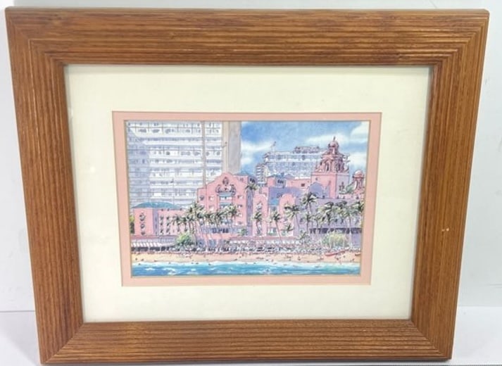 Waikiki Beach print, Royal Hawaiian Hotel.  "The Pink Palace" (1 of 5)