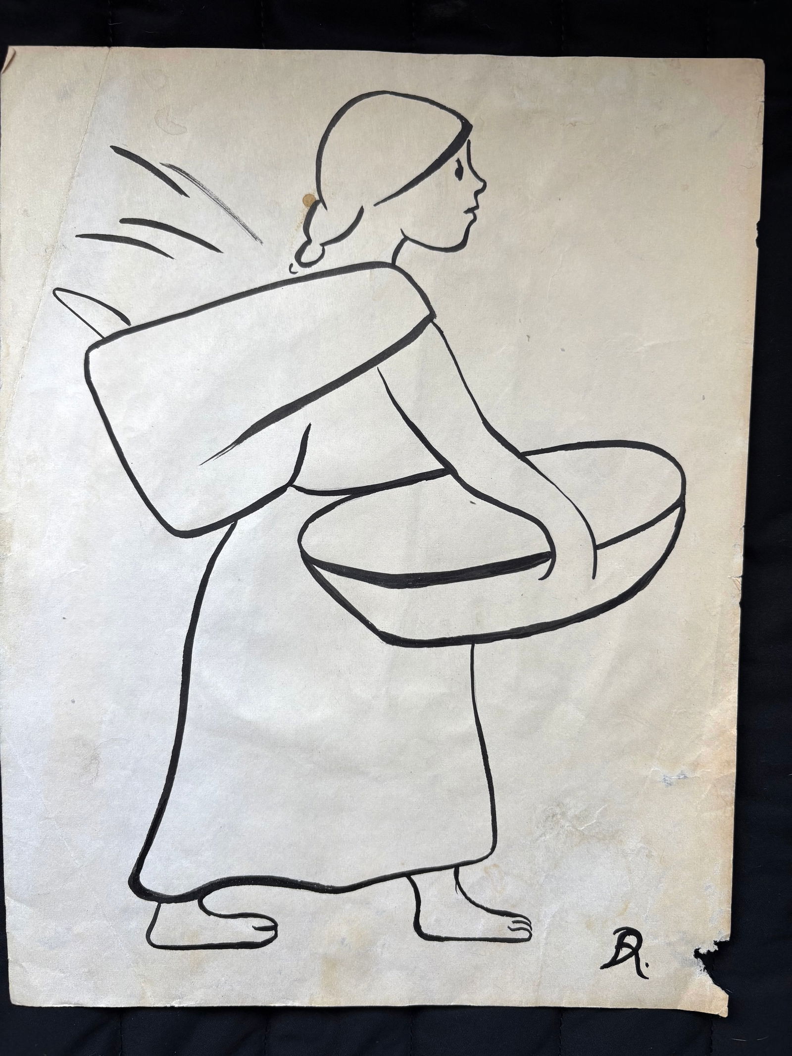 Diego Rivera, Ink on Paper, Signed "Woman" (1 of 3)