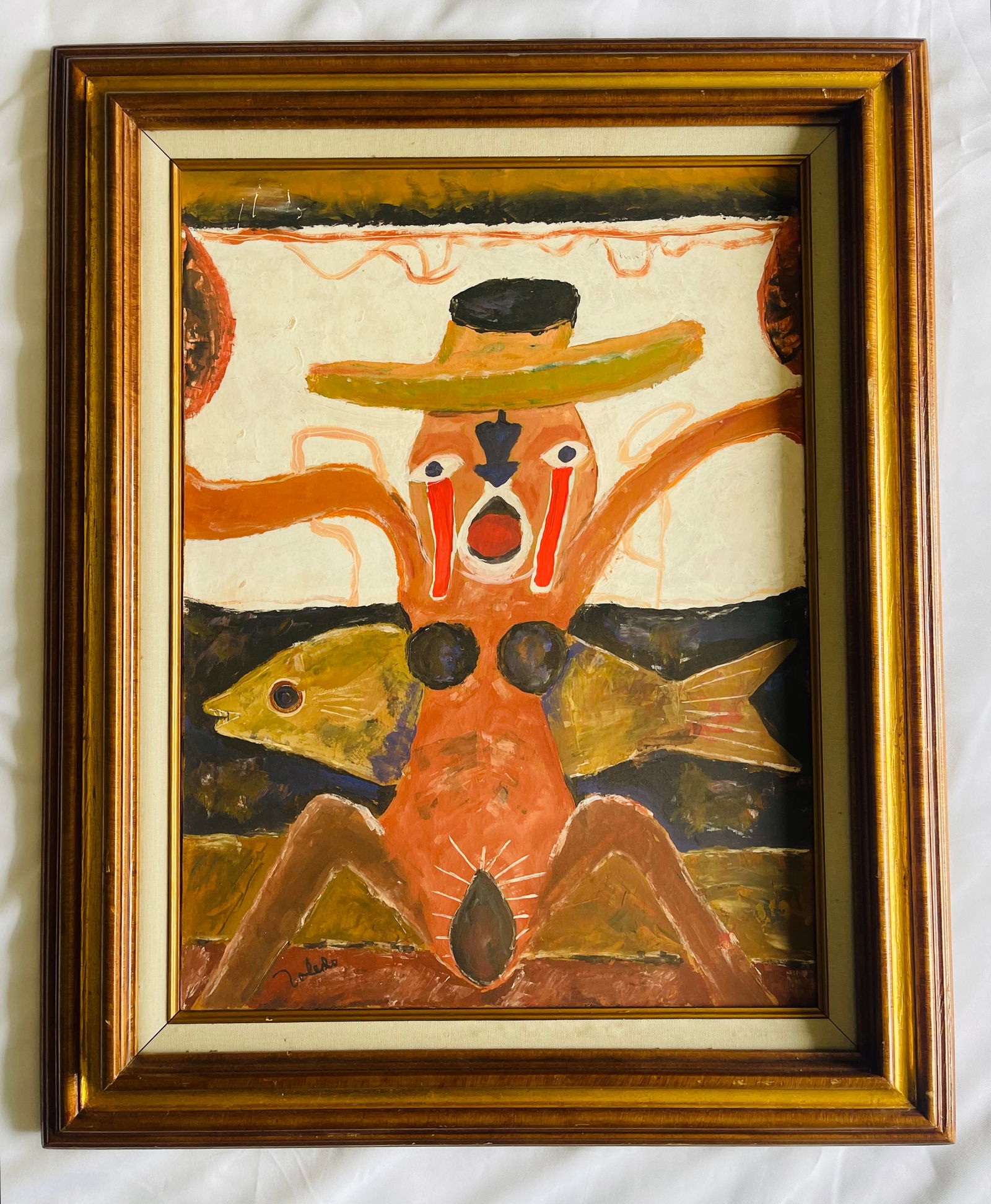 Francisco Toledo, (1940-2019) Oil on paper on Canvas, "Fish Woman" (1 of 4)