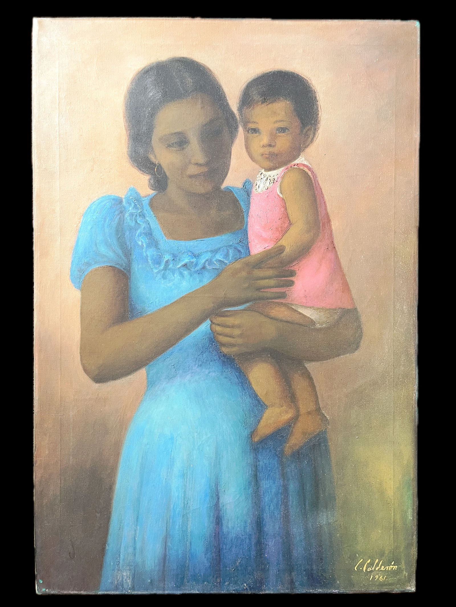 Celia Calderon, (1921-1969) Oil on Canvas, "Mother and Child" (1 of 6)
