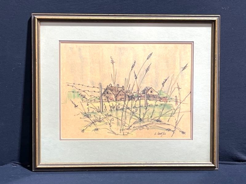 L West, ORIGINAL signed pencil on paper "Homestead, Barbed Wire Fence": NO RESERVE Item Details Artist: L. West Title: Homestead, Barbed Wire Fence Year: unknown Dimensions: 18 x 24 inches Edition: ORIGINAL Framed: yes Medium: Pencil on paper Condition: Good Details: H