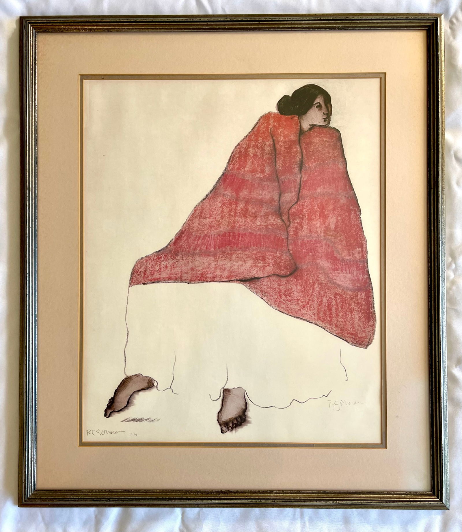 RC Gorman (1931-2005)  Signed Print, "Red Blanket, Native American Woman" (1 of 4)