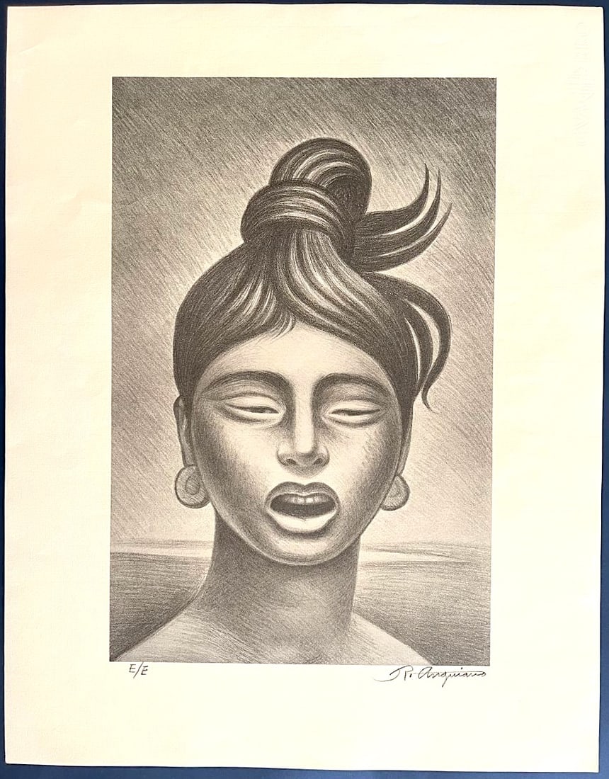 Raul Anguiano (Mexican 1915-2006) Artist signed Lithograph, Portfolio "Girl with a Bun" (1 of 5)