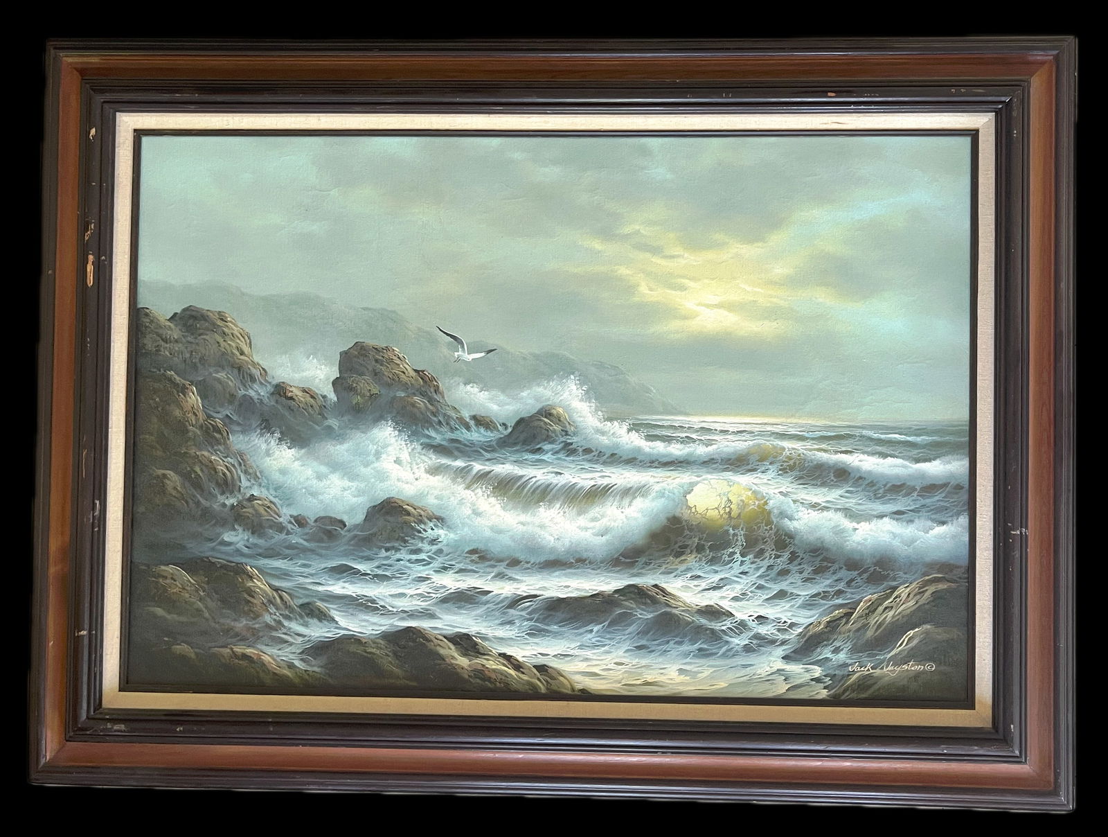 Jack Jayston, ORIGINAL, Oil on Canvas, "White Water": NO RESERVE Item Details Artist:Jack Jayston Title: White Water Year: unknown Dimensions: 40 x 30 inches Edition: ORIGINAL Framed: yes Medium: Oil on Canvas Condition: Excellent Details: Hand painted a