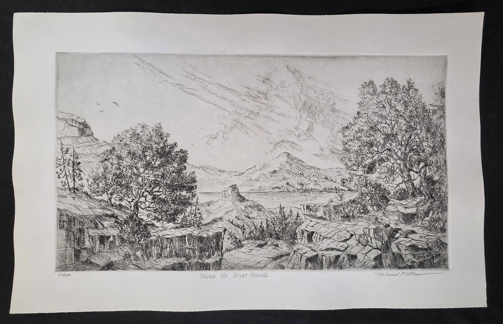 ELWOOD MILLER Etching "Along the Great Divide": NO RESERVE Item Details Artist: Elwood Miller Title: Along the Great Divide Year: 1970's Dimensions: 12 x 19 in. Edition: 50 Framed: no Medium: Etching Condition: Very good Shipping: This item will s