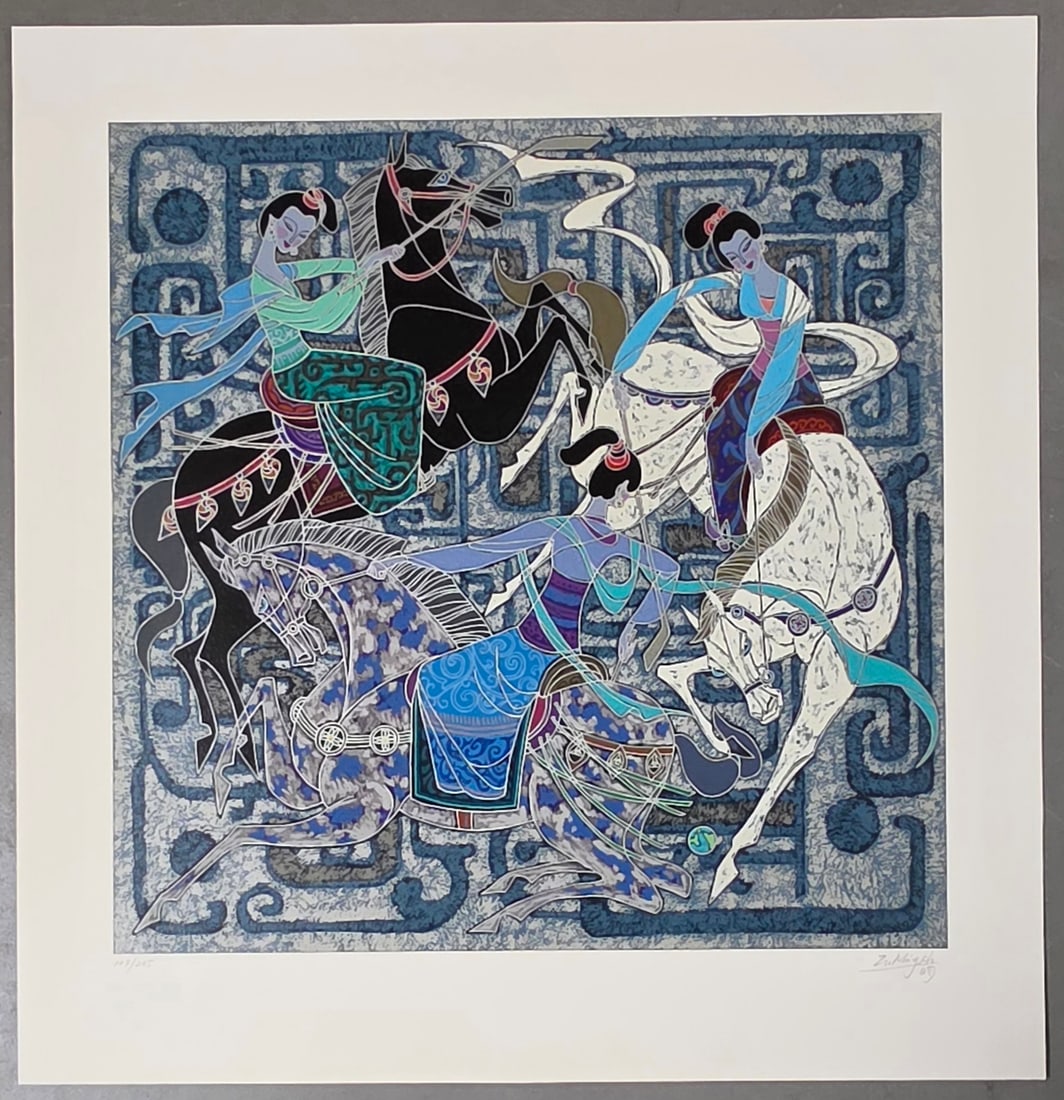 ZU MING HO Serigraph "Maqui Polo": NO RESERVE Item Details Artist: Zu Ming Ho Title: Maqui Polo Year: 2009 Dimensions: 30-1/2 x 29-1/2 in. Edition: 295 Framed: no Medium: Serigraph Condition: Very good Shipping: This item will ship f