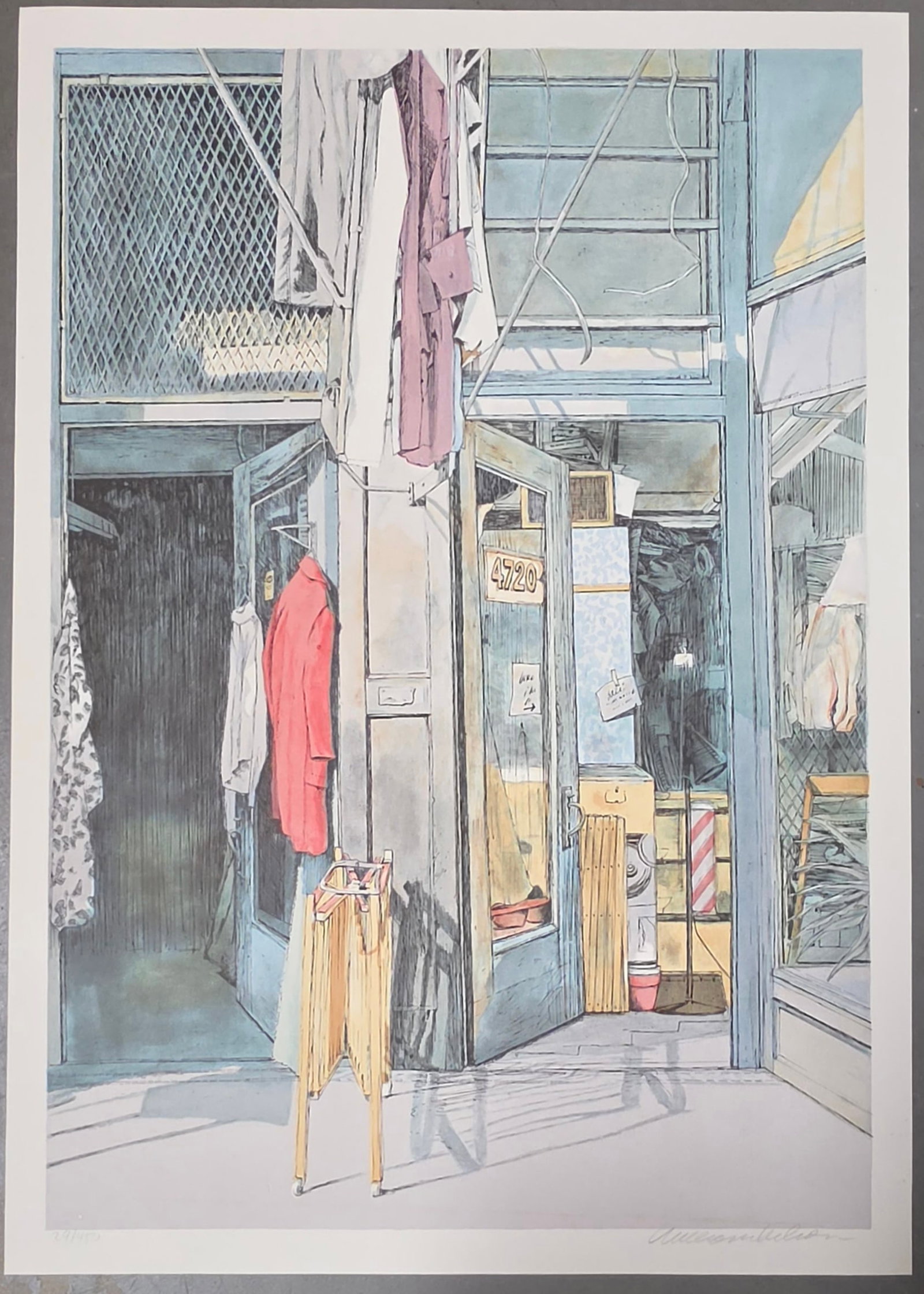 WILLIAM NELSON Lithograph "The Second Hand Store": NO RESERVE Item Details Artist: William Nelson Title: The Second Hand Store Year: 1980's Dimensions: 27-1/2 x 19-3/4 in. Edition: 450 Framed: no Medium: Lithograph Condition: Very good with minor soft