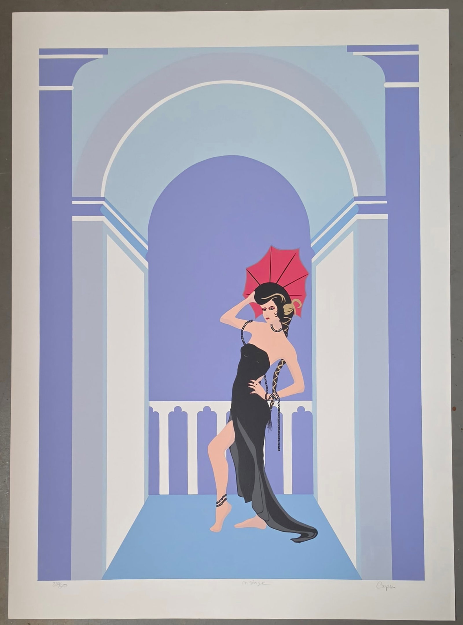 BRUCE CAPRA Serigraph "On Stage": NO RESERVE Item Details Artist: Bruce Capra Title: On Stage Year: 1980 Dimensions: 32 x 23in. Edition: 500 Framed: no Medium: Serigraph Condition: Very good with minor soft handling Shipping: This i