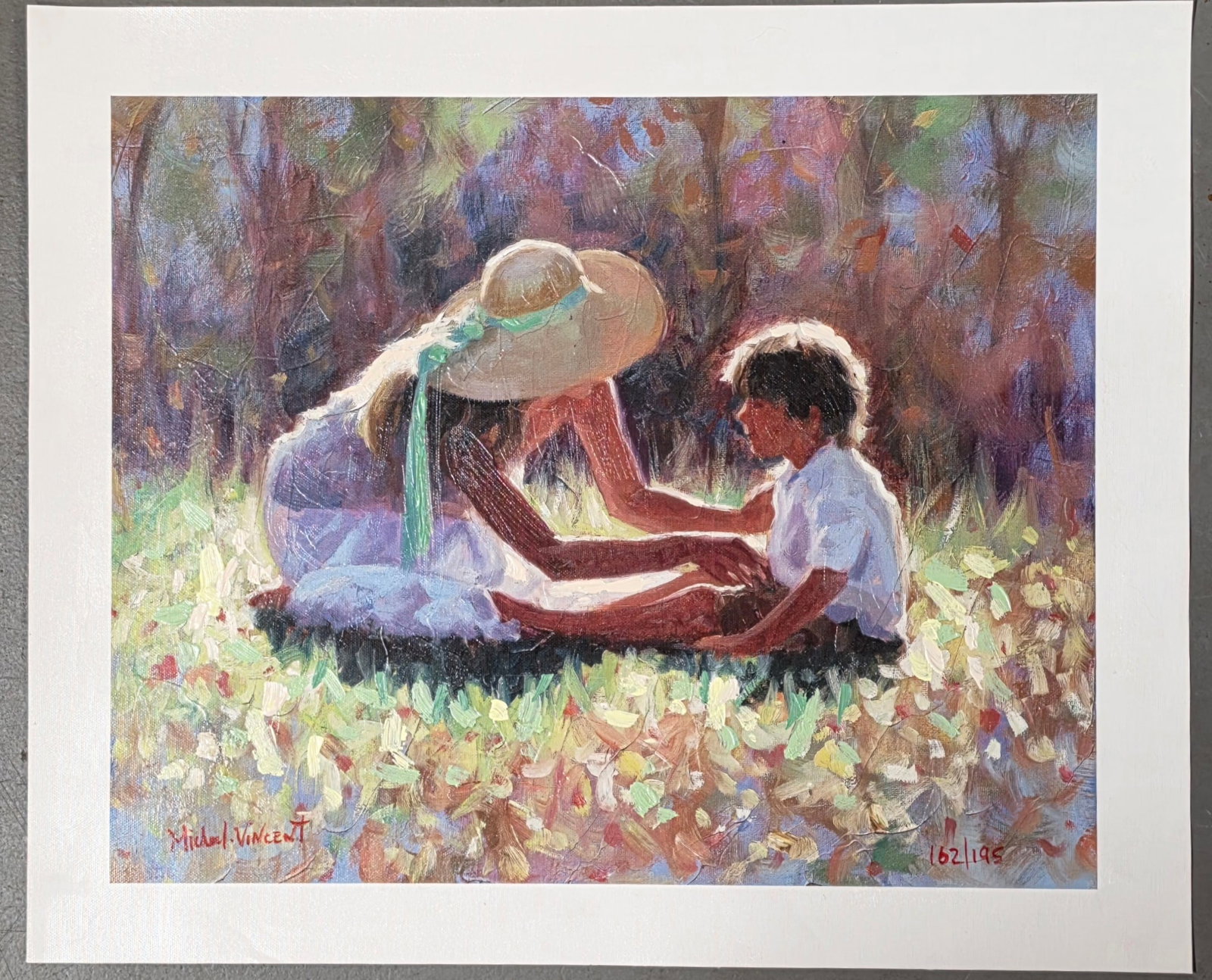 MICHAEL VINCENT Hand Embellished Giclee on canvas "Mom and Son": NO RESERVE Item Details Artist: Michael Vincent Title: Mom and Son Year: 2007 Dimensions: 14 x 18 in. unstretched Edition: 195 Framed: no Medium: Hand Embellished Giclee on