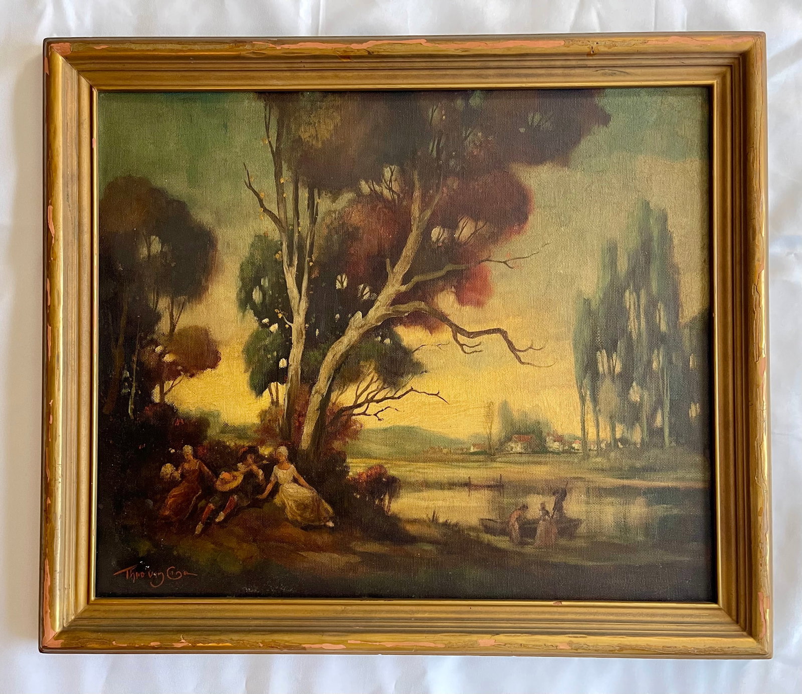 Theo Van Cina (American 1865-1940) ORIGINAL Oil on Canvas "Romantic": NO RESERVE Item Details Artist: Theo Van Cina Title: Romantic Year: @ 1920 Dimensions: (framed) 41 x 29 inches Edition: ORIGINAL Framed: Yes Medium:Oil on Canvas Condition: Very good Shipping: This it