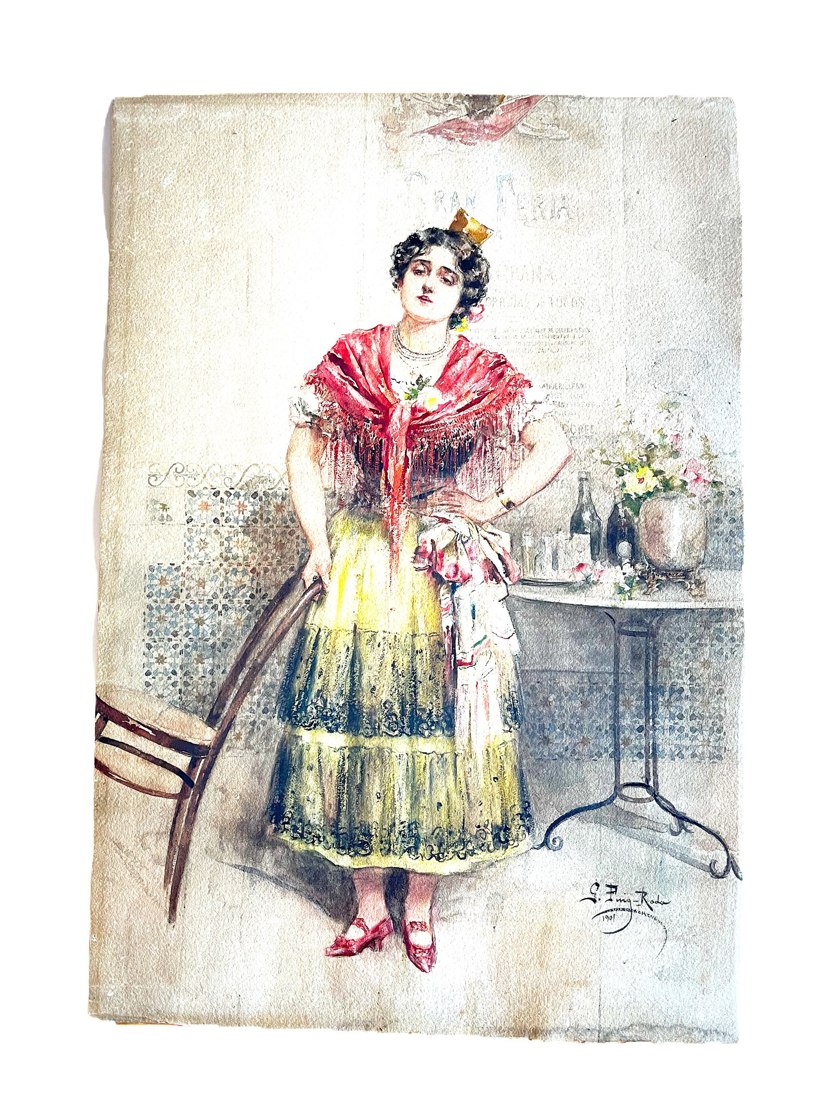 Gabriel Puig Roda (Spanish 1865-1919) ORIGINAL watercolor on paper: Item Details Artist:Gabriel Puig Roda Title: The Rider Year: cir. 1890 Dimensions: 23 x 20 1/2 inches Edition: ORIGINAL watercolor Framed: no Medium: Watercolor Condition: excellent Details: Hand pain