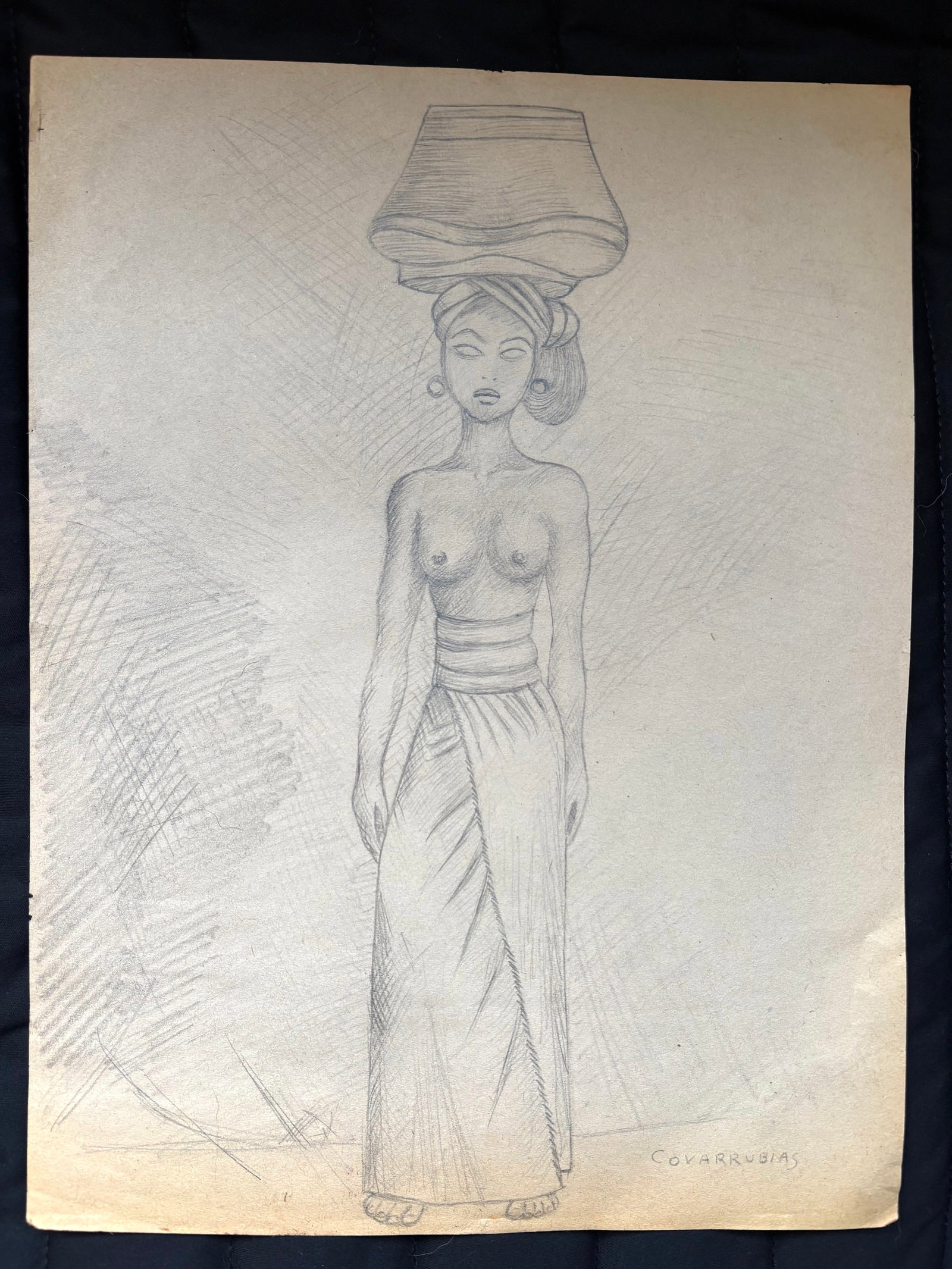 Miguel Covarrubias, ORIGINAL, Pencil on Paper "Portrait of a Balinese Girl": NO RESERVE Item Details Artist: Miguel Covarrubias Duclaud Title: "Portrait of a Balinese Girl" " Year: Unknown Dimensions: (unframed)11 1/4 x 8 1/2 inches Framed: no Medium: Pencil on Paper Condition