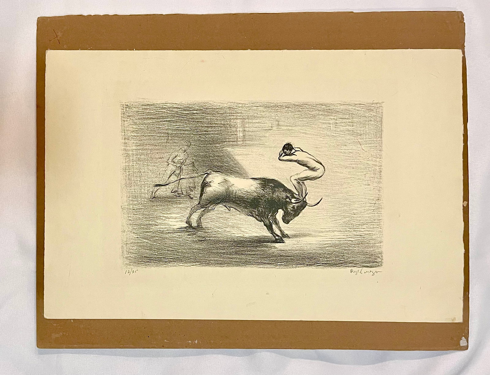 Guillermo Meza (Mexican 1917-1997) Hand signed etching "Bullfight": NO RESERVE Item Details Artist: Guillermo Meza Title:Bullfight Year: unknown Dimensions: 11 1/2 x 17 1/2 inches Edition: ORIGINAL Framed: no Medium: Etching on paper Condition: Good Details: Hand