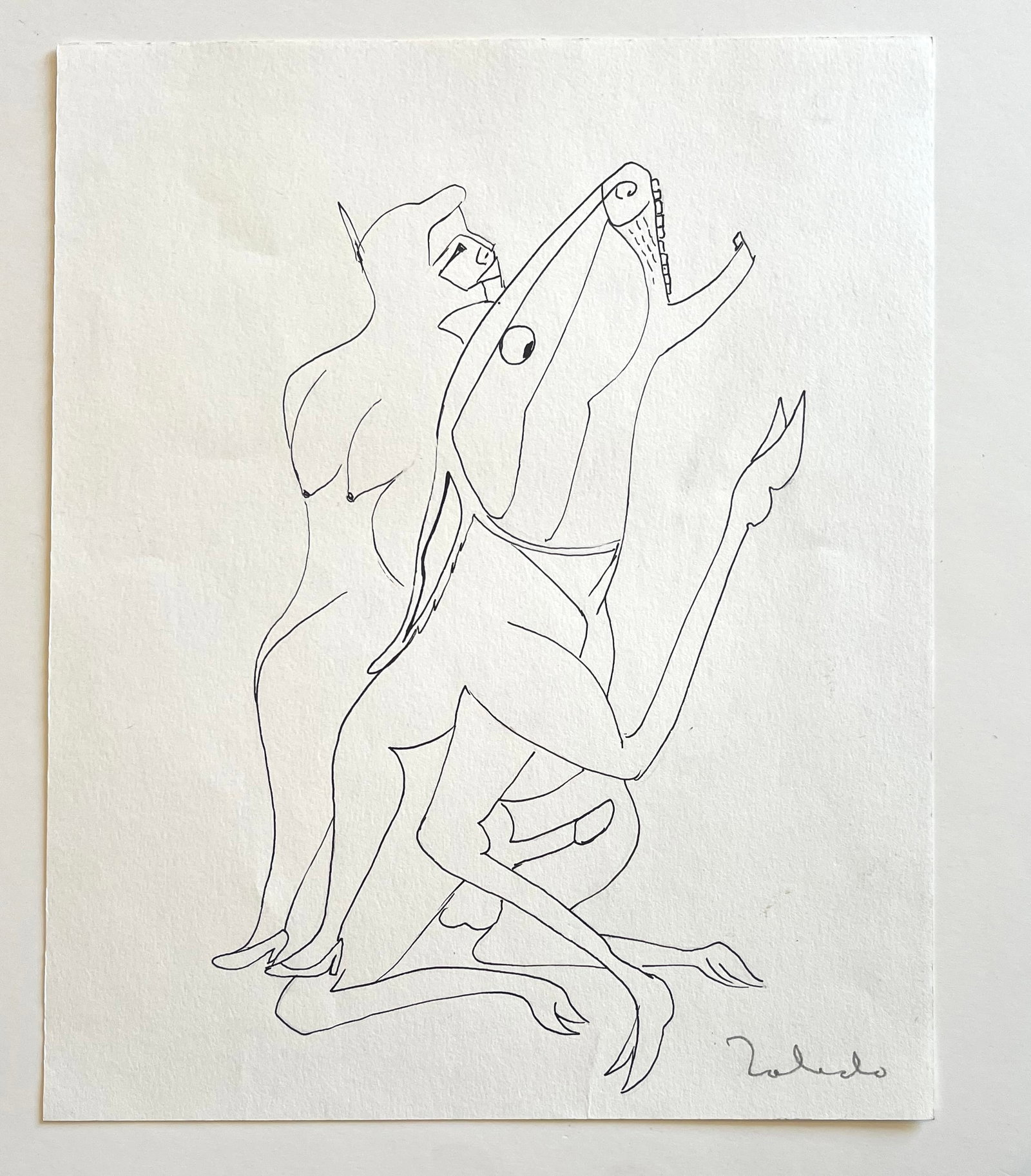 Francisco Toledo, ORIGINAL signed ink on paper, "DONKEY AND SHARK": NO RESERVE Item Details Artist: Francisco Toledo Title: Donkey and Shark Year: unknown Dimensions: 10 x 8 inches Edition: Original Piece Framed: no Medium: Ink on Paper Condition: Good Details: Hand s