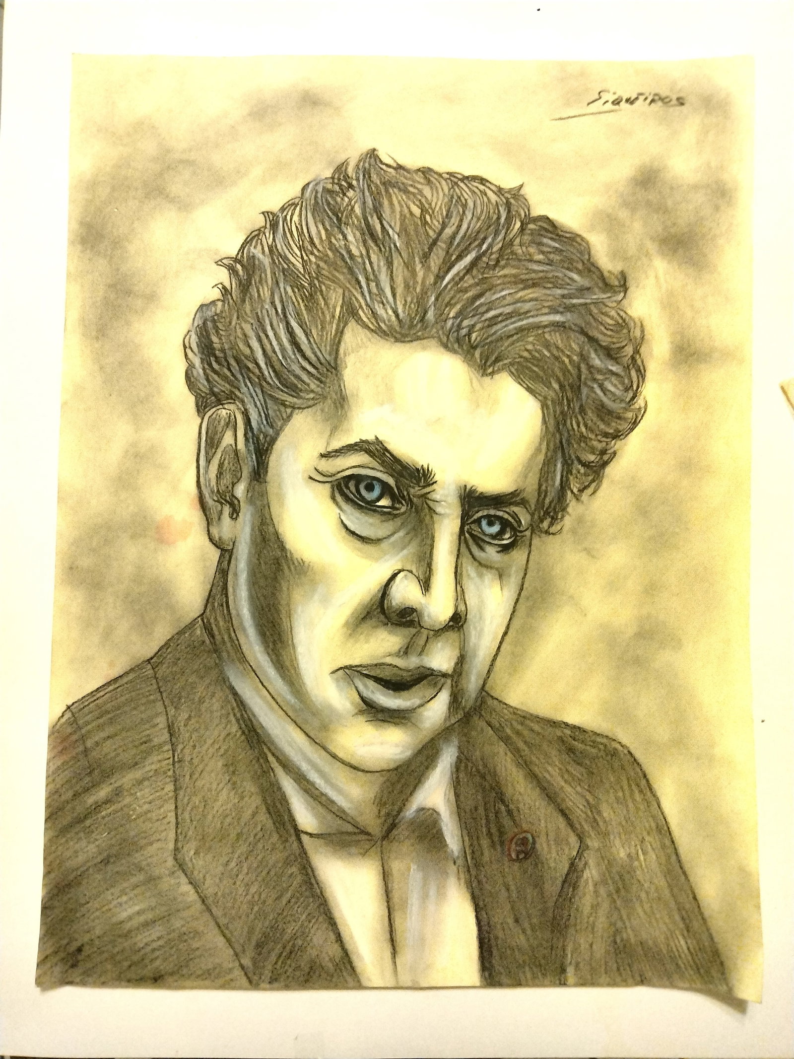 David Alfaro Siqueiros AFTER, color pencil over woven paper. "Self Portrait": NO RESERVE Item Details Artist: (Done in the style of) David Alfaro Siqueiros Title: Self Portrait Year: 1965 Dimensions: 24 x 18 inches Edition: ORIGINAL Framed: no Medium: Color pencil over woven pa