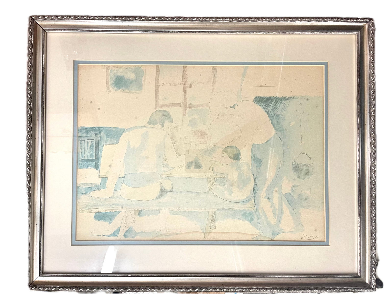 Pablo Picasso (1881-1973, Spanish) RARE, 1946 Offset Lithograph "Family at Supper": NO RESERVE Item Details Artist:Pablo Picasso Title: Family at Supper Year: 1946 Dimensions: 22 1/2 x 18 inches Framed: yes Medium: Offset Lithograph and stencil on veil paper Condition: Good