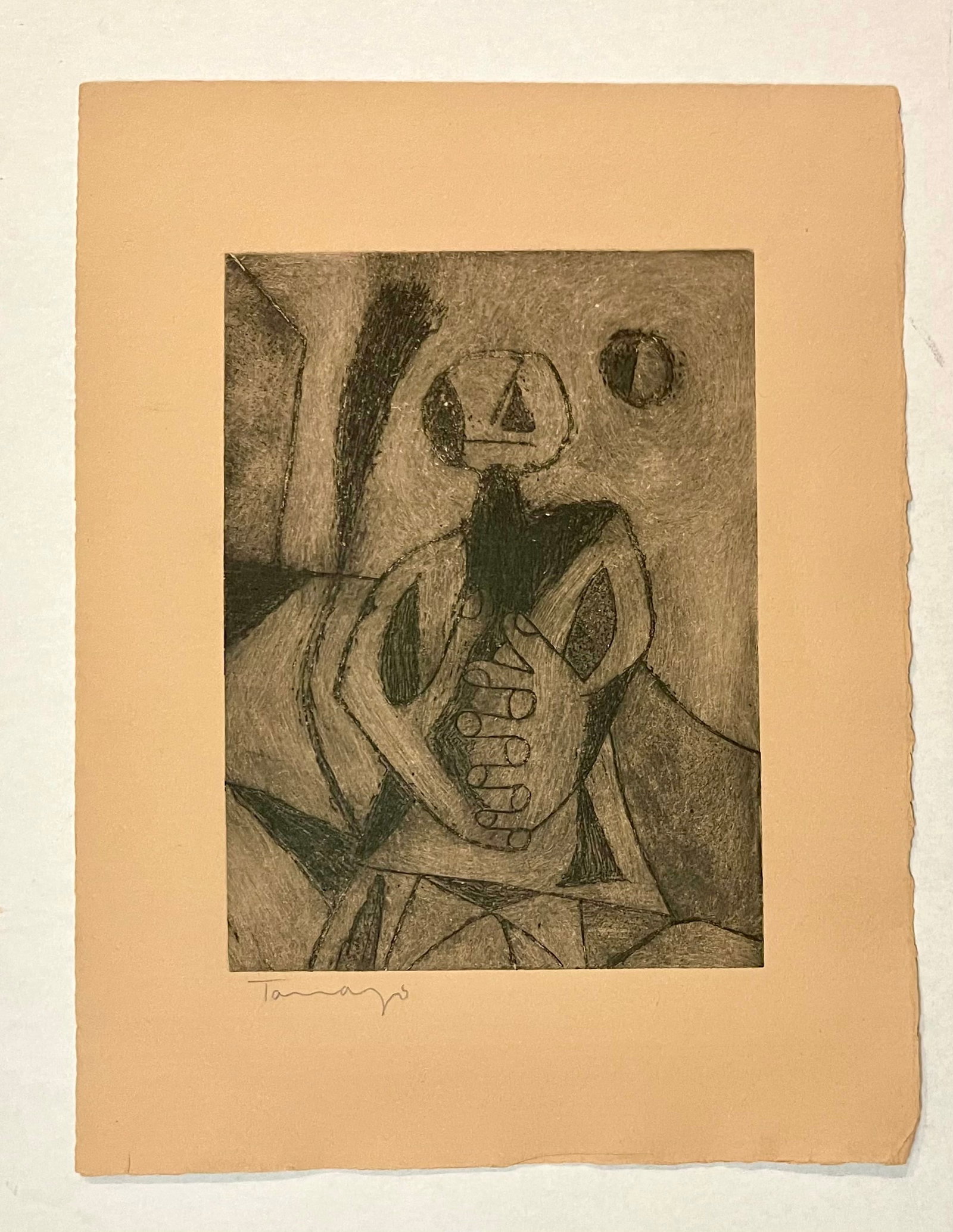 Rufino Tamayo (1899-1991 Mexican) 1947 Etching and Aquatint, "Hombre Contemplando la Luna": NO RESERVE Item Details Artist: Rufino Tamayo Title: Hombre Contemplando la Luna Year: 1947 Dimensions: 12in. x 9 in. Edition: P.A. Framed: no Medium: Litograph on paper Condition: good Shipping: