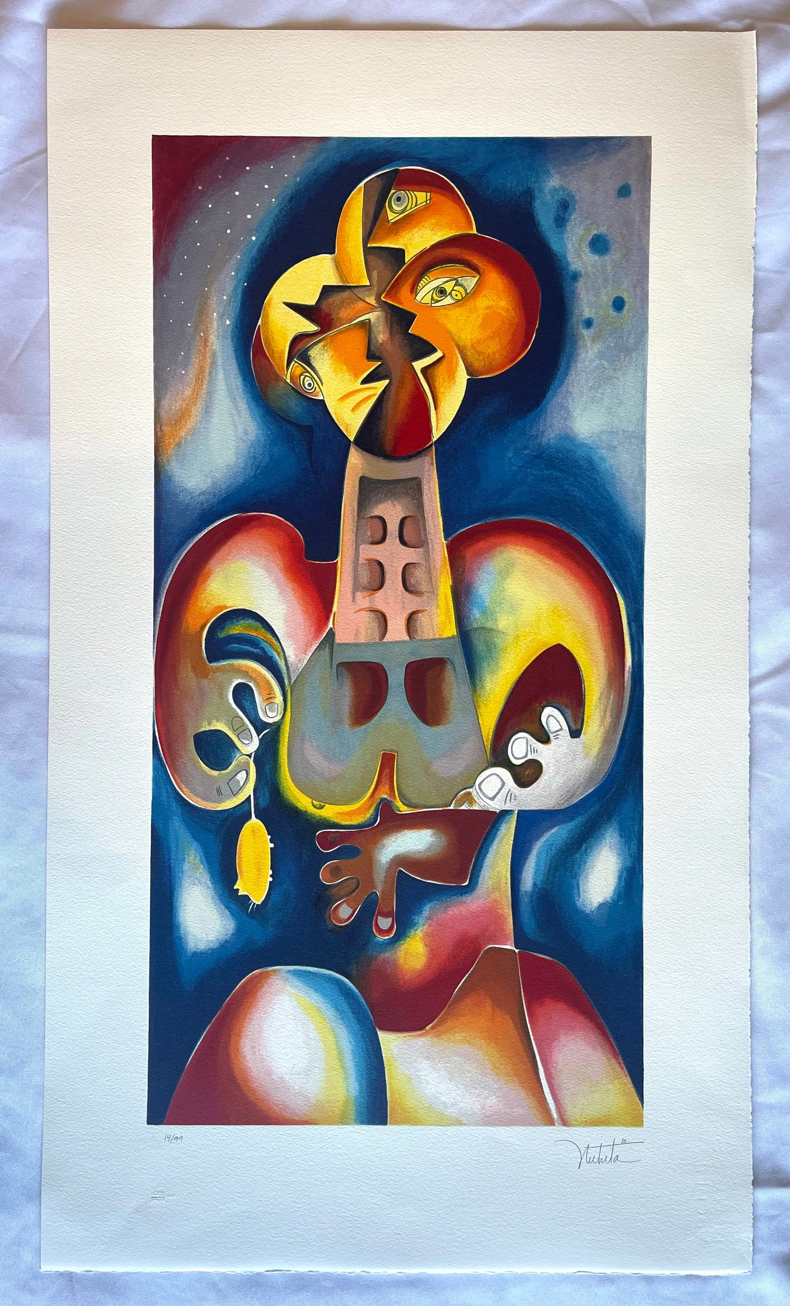 Alexandra Nechita, Lithograph signed/numbered , 14 of 99 "Blind Date": NO RESERVE Item Details Artist: Alexandra Nechita Title: Blind Date Year: 2010 Dimensions: 28 1/2 x 14 1/2 inches Edition: #14 of 99 Framed: no Medium: Lithograph, signed /numbered Condition: