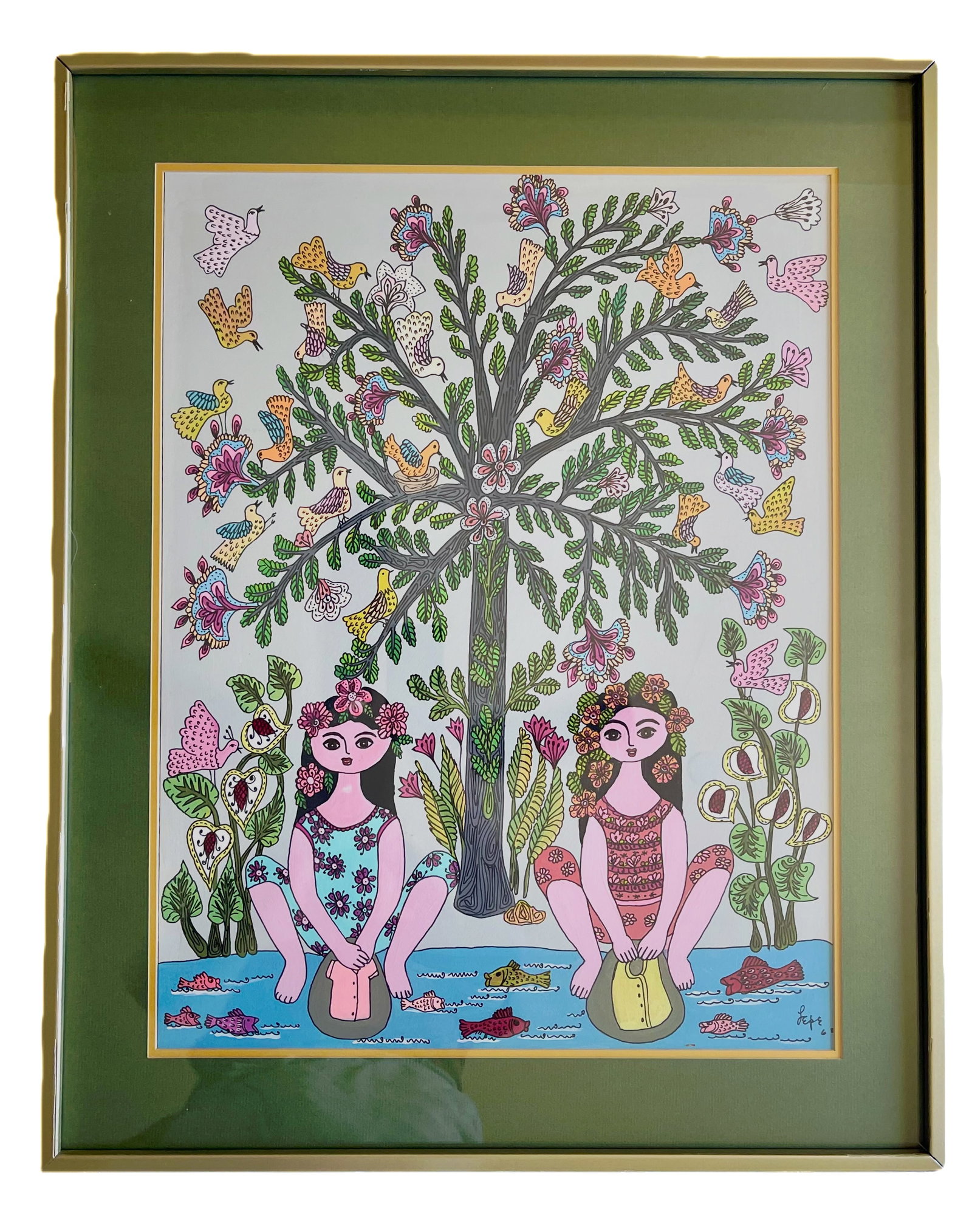 Manuel Lepe Macedo (Mexican 1936-1984) ORIGINAL Oil on board "Girls Washing Cloths": Item Details Artist: Manuel Lepe Macedo Title: Girls Washing Cloths Year: 1968 Dimensions: framed 43 x 19 1/2, artwork 11 1/2 x 35 inches Edition: Original Framed: yes Medium: Oil on Board Condition