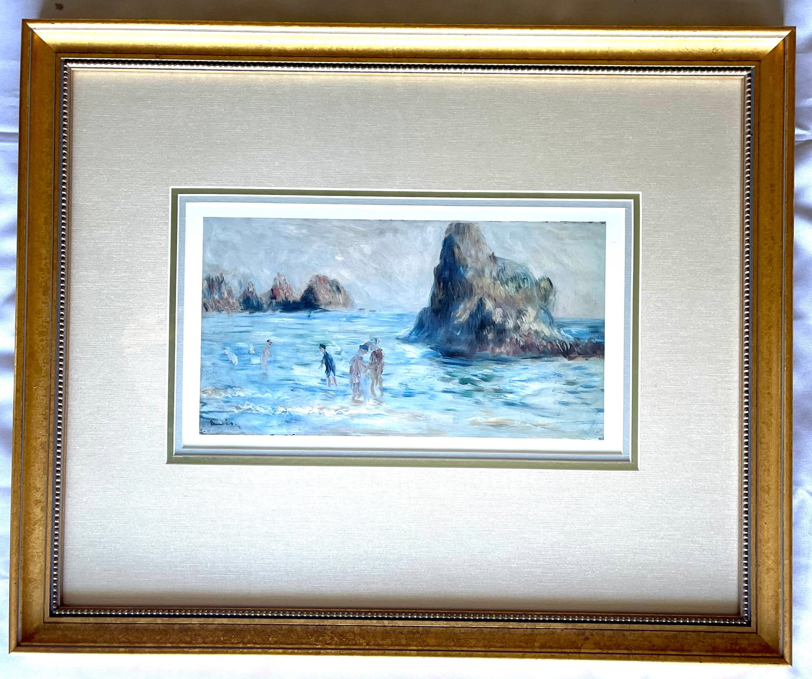 Pierre-Auguste Renoir (1841-1919 French) Gorgeous print! "Moulin Huet Bay, Guernsey": NO RESERVE Item Details Artist: Pierre-Auguste Renoir Title: Moulin Huet Bay, Guernsey Year: Original painting -1883 Dimensions: 25 x 20.5 inches Edition: Print Framed: Yes Medium: Print Condition: Ex
