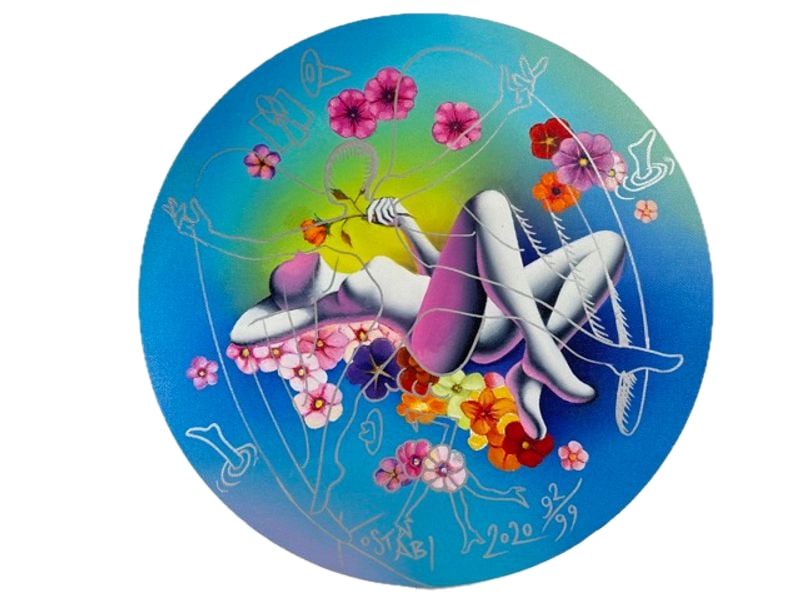 Mark Kostabi, Signed/numbered 92/99, Unique and EMBELLISHED. "The Scent of Love": NO RESERVE Item Details Artist: Mark Kostabi Title:The Scent of Love Year: 2020 Dimensions: 23 1/2 inches in diameter Edition: ORIGINAL Framed: no Medium: Sculptograph Condition: Excellent Details: