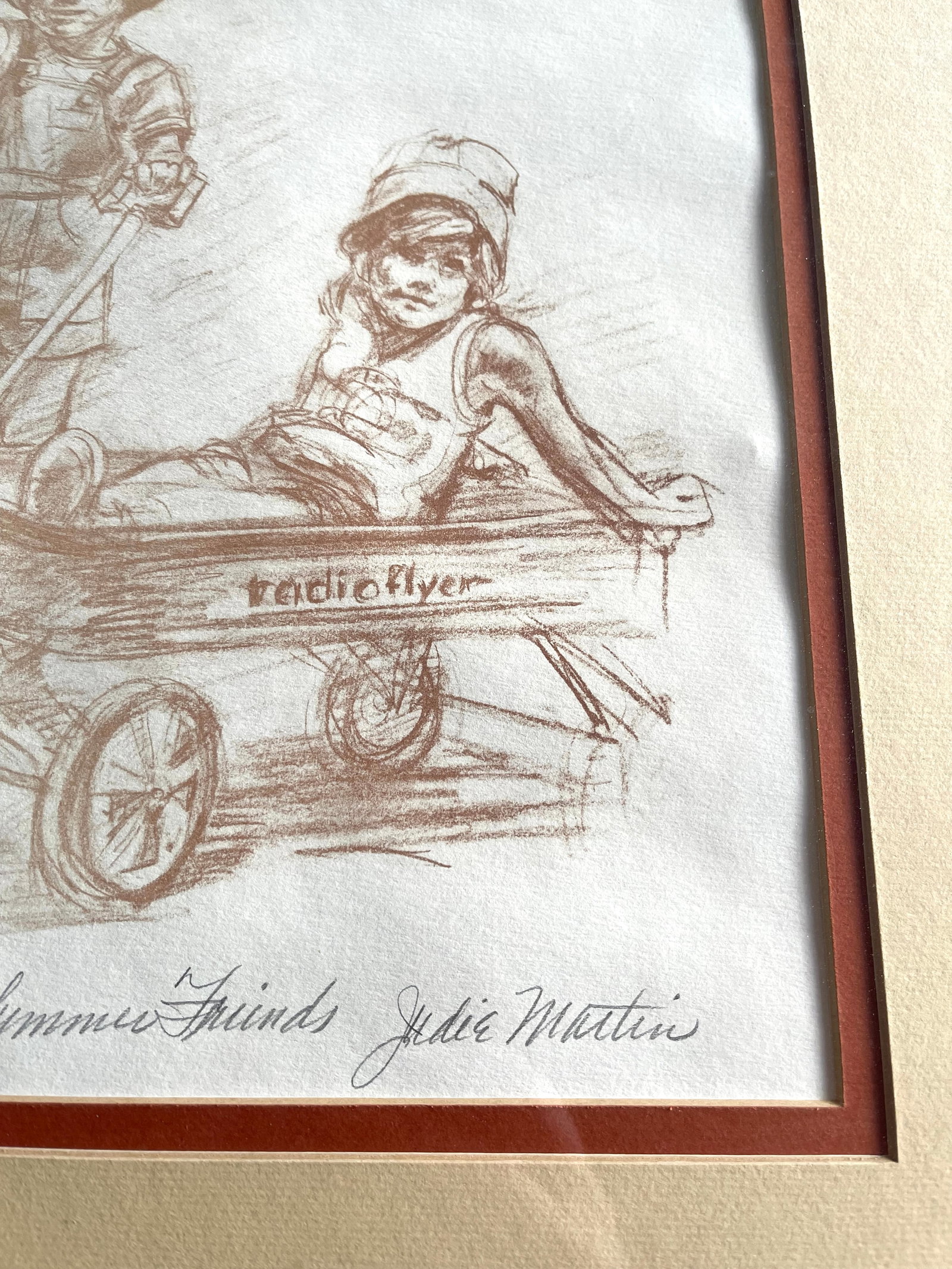 Judie Martin, signed/numbered Lithograph "Summer Friends": NO RESERVE Item Details Artist: Judie Martin Title:Summer Friends Year: unknown Dimensions: 24 x 18 1/2 in. Edition: #87 of 300 Framed: yes (frame needs refinishing) see pics Medium: Lithograph Condi