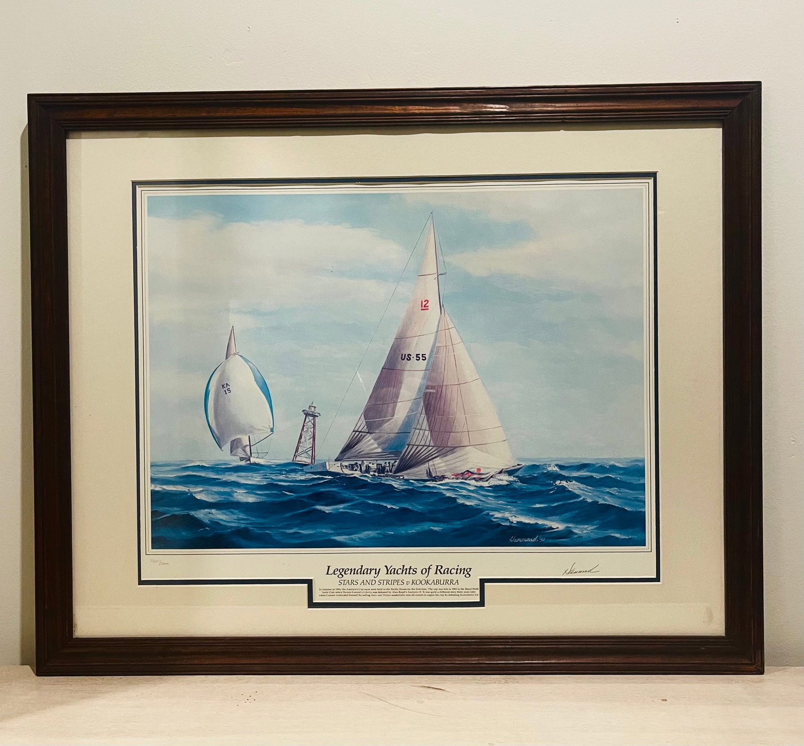 Hammond - Legendary Yachts of Racing numbered lithograph. "Stars and Stripes": NO RESERVE Item Details Artist: Hammond Title: Legendary Yachts of Racing Year: 1990s Dimensions: 22 x 24 inches Edition:#2627 of 5000 Framed: yes Medium: Lithograph Condition: Good Shipping: In