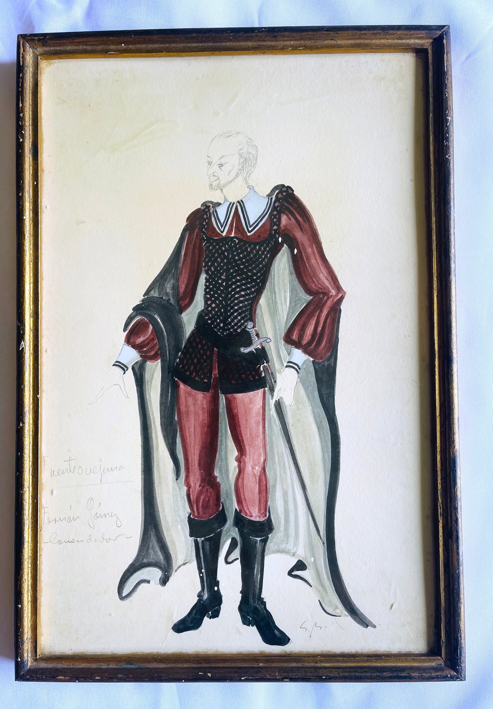 Original Sketch for "Fuente Ovejuna": NO RESERVE Item Details Artist: UNKNOWN Title: Original Aketch for theater Fuente Ovejuna by Lope de Vega Year: unknown Dimensions: 15 x 10 inches Edition: ORIGINAL Framed: yes Medium: Ink and pencil 