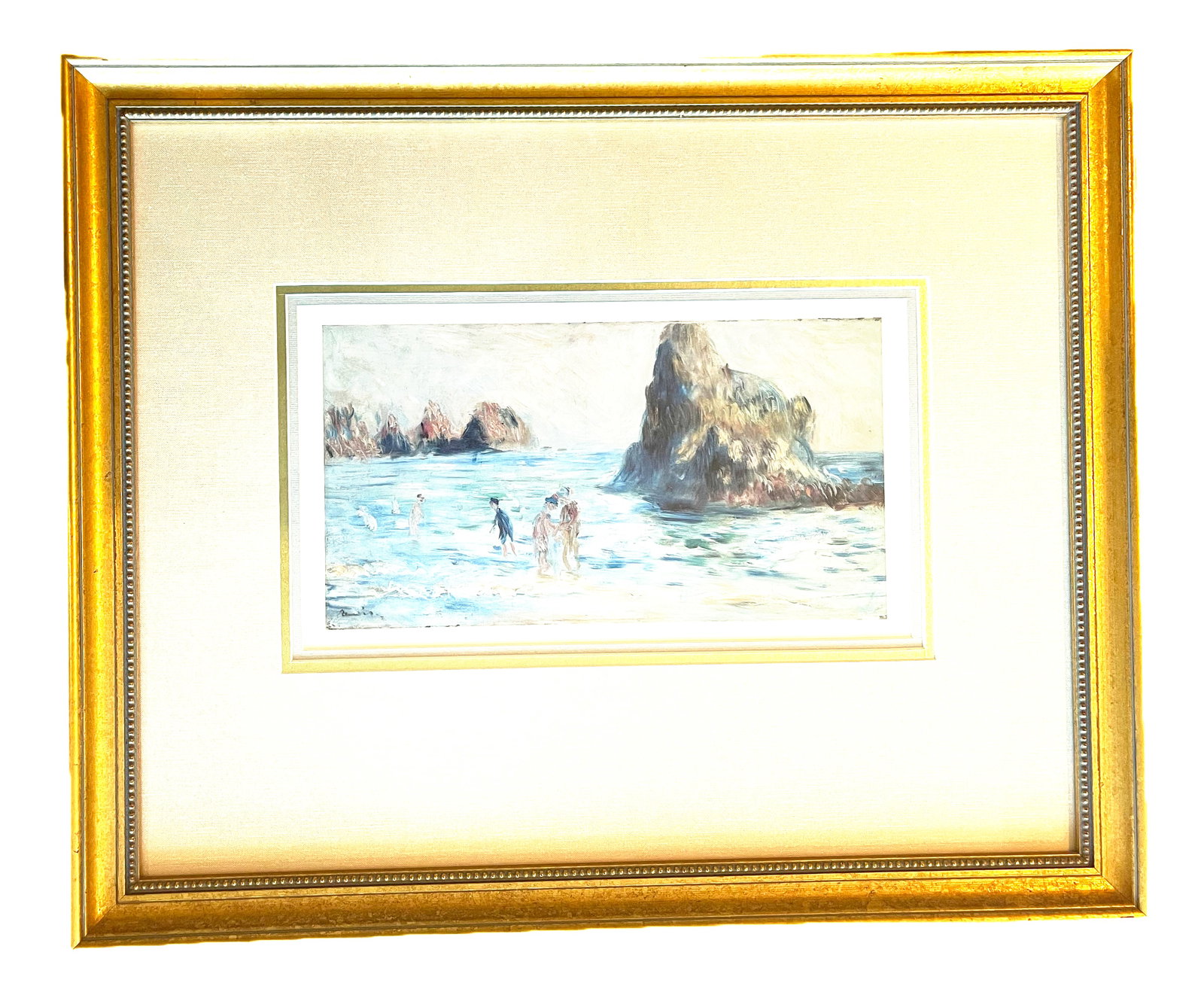 Pierre-Auguste Renoir, stunning print "Moulin Huet Bay on Guernsey": NO RESERVE Item Details Artist: Pierre-Auguste Renoir Title: Moulin Huet Bay on Guernsey Year: unknown Dimensions: (framed) 25 x 20 1/2 inches Edition: Print Framed: yes Medium: print Condition: Excel
