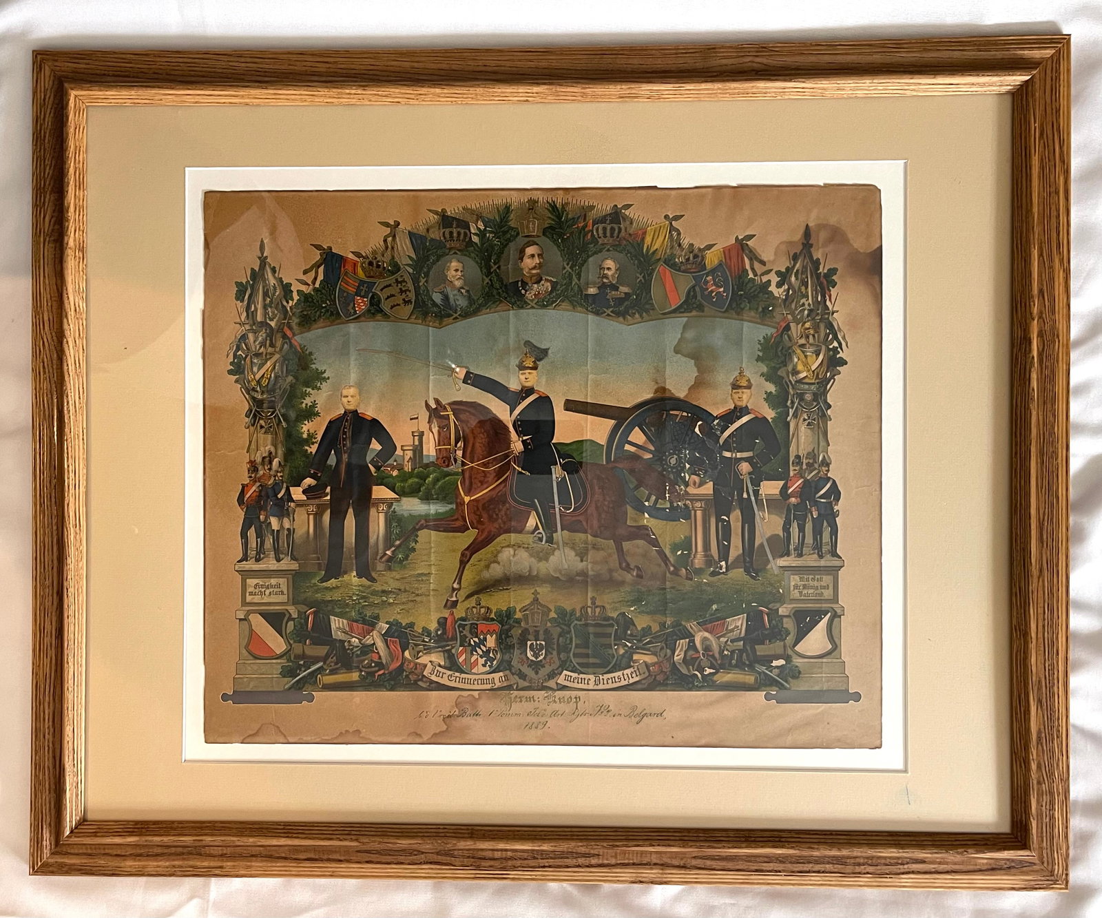 Very RARE ORIGINAL Lithograph 1889. German Military Release document, STUNNING!: NO RESERVE Item Details Artist: Unknown Title: Unknown Year: cir. 1889 Dimensions:(Framed) 31 x 25 inches Edition: Lithograph Framed : Yes Original Lithograph from 1889 Condition: Poor Details: I